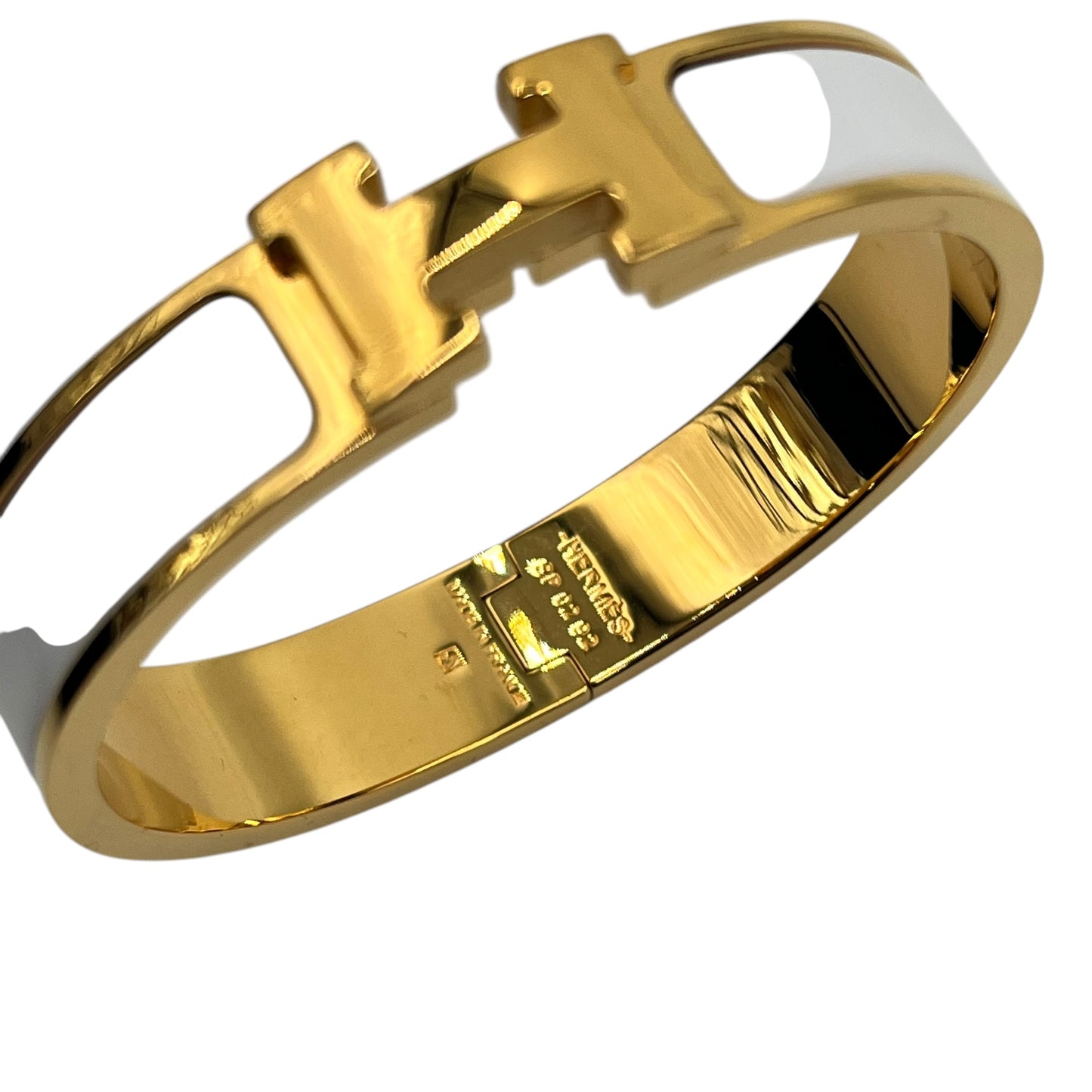 HERMES Clic H Enamel Bracelet White Gold