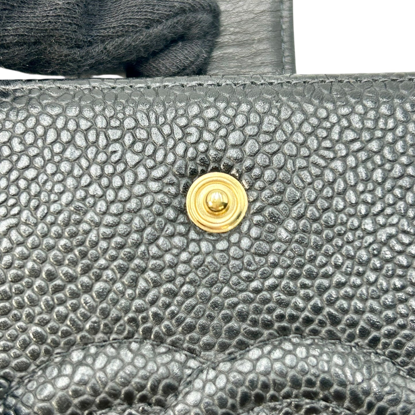 CHANEL Caviar Skin Coco Mark Kiss Lock Long Wallet - Black