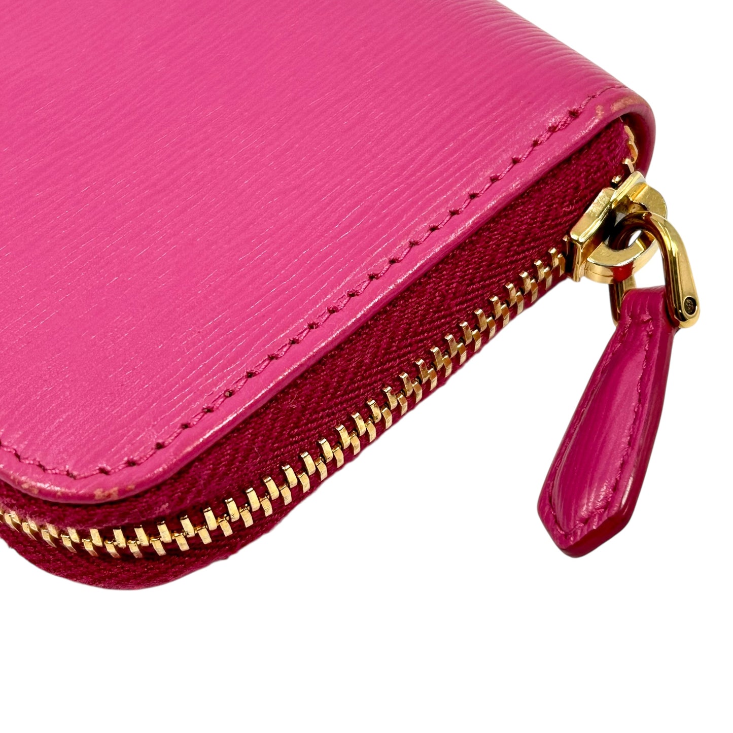 PRADA Round Zip Compact Wallet Coin Purse - Pink