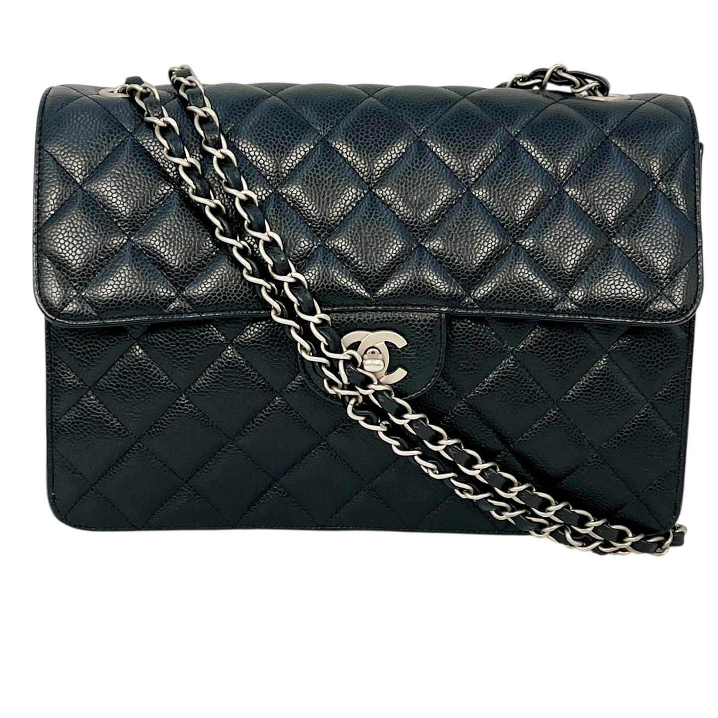 CHANEL Caviar Skin Matelasse Chain Shoulder Bag - Black