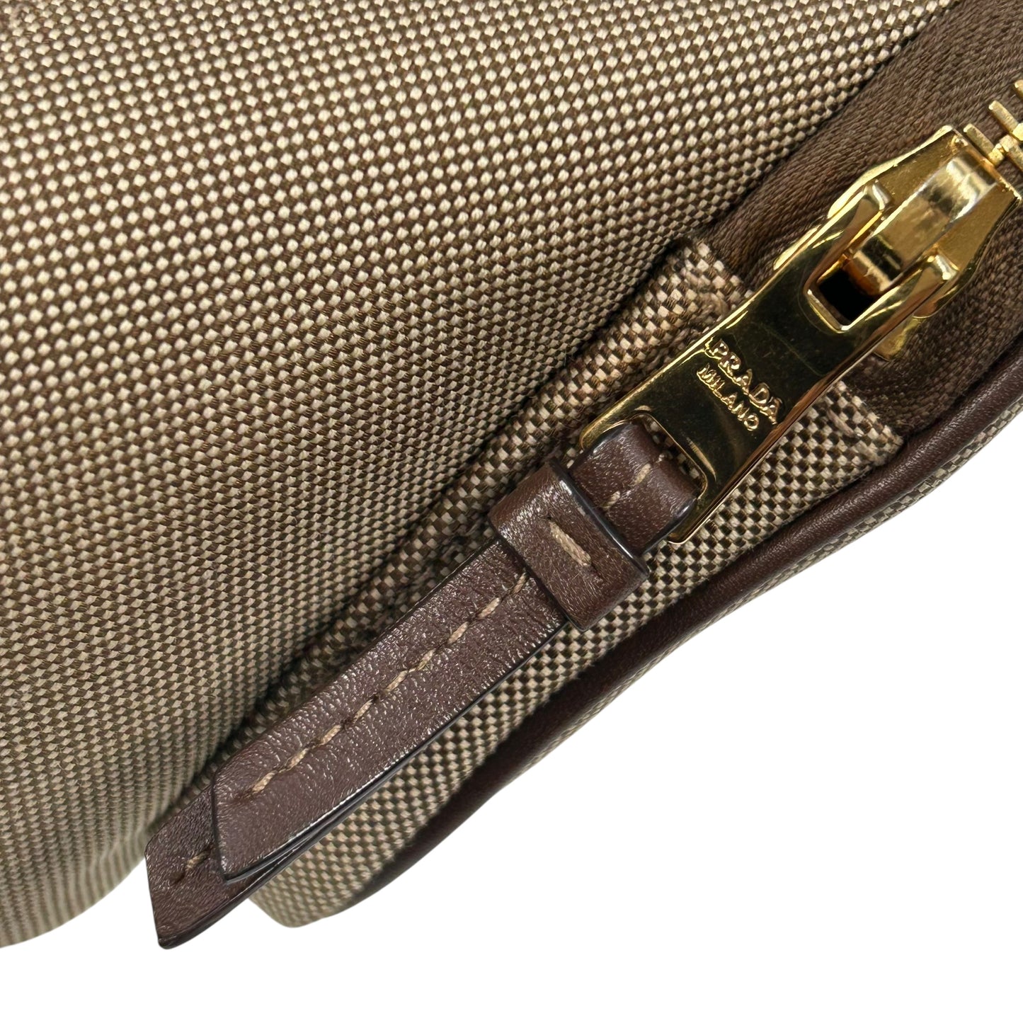 PRADA Logo Jacquard Canvas Drawstring Hand Bag Bucket Bag - Brown
