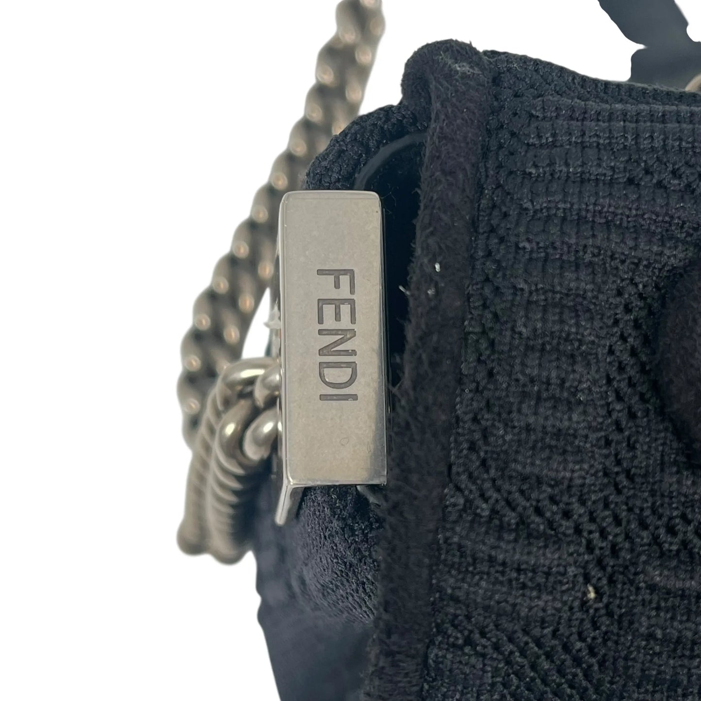 FENDI Mesh Technical Knit Baguette Chain Shoulder Bag - Black
