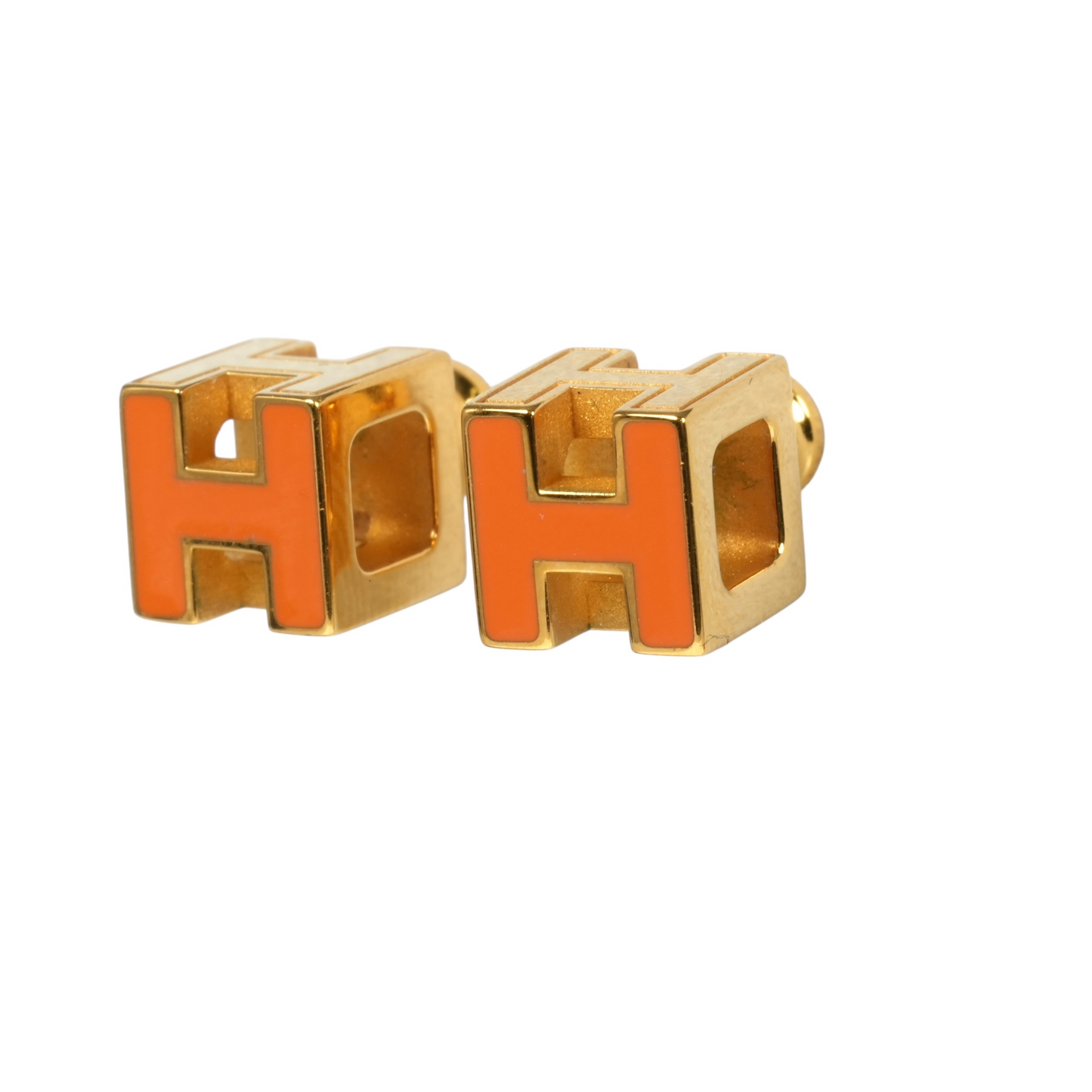 HERMES Cage d' H Cube Earring Orange