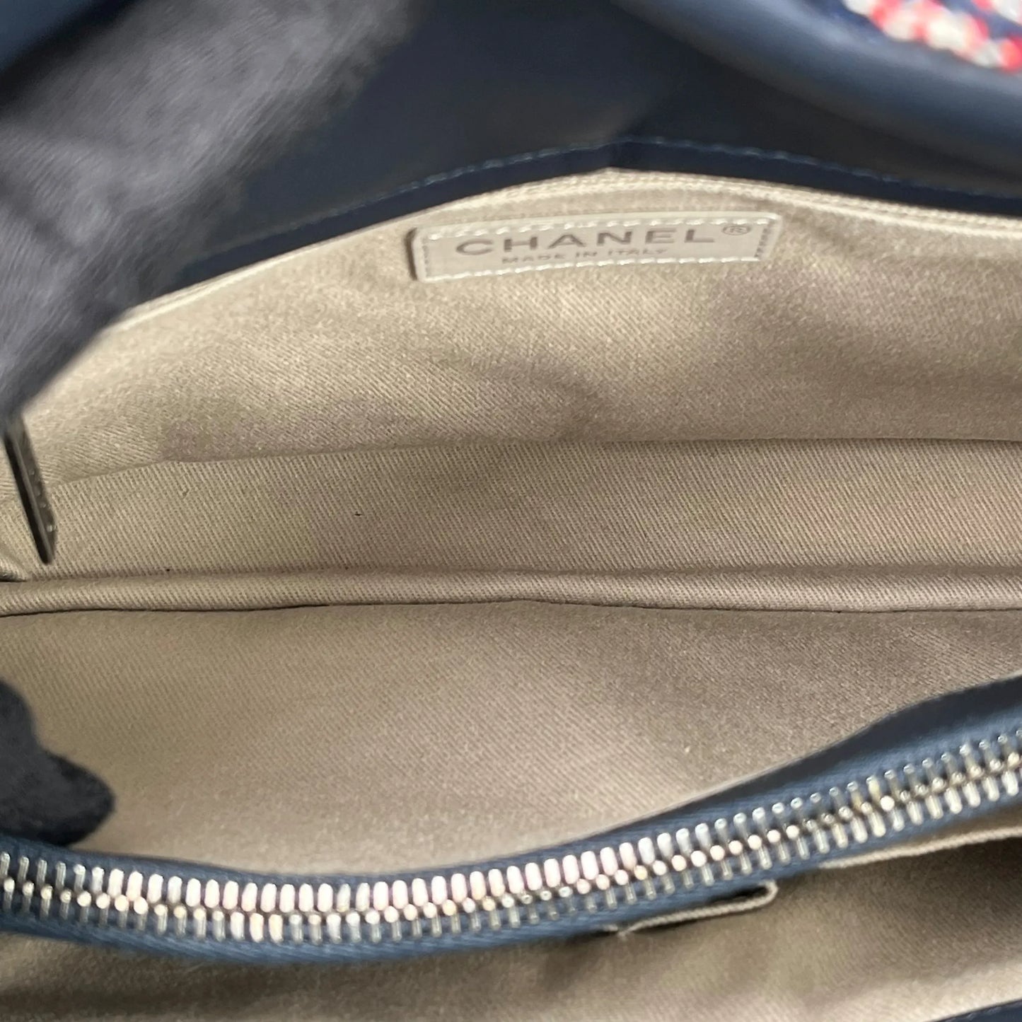 CHANEL Matelasse Tweed and Quilted Aged Calfskin Medium Hand Bag Chain Shoulder Bag - Navy