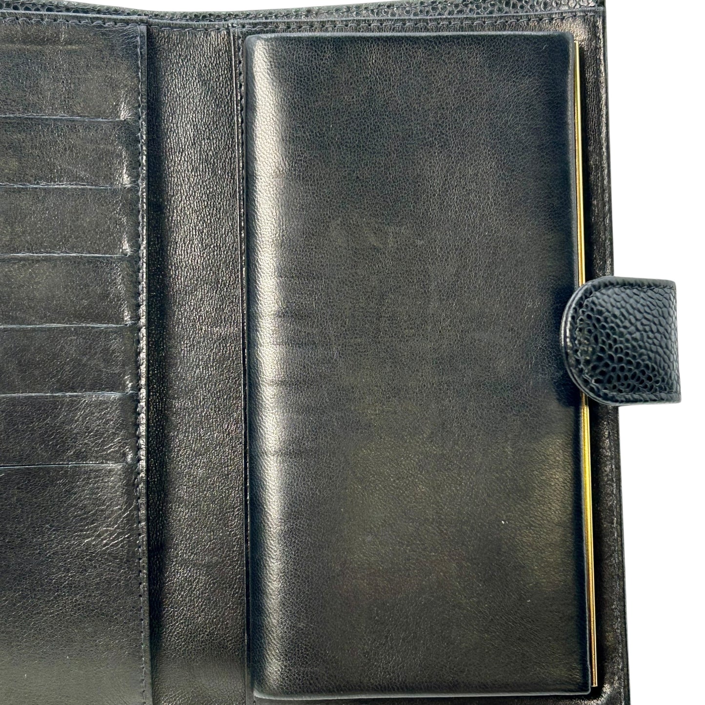 CHANEL Caviar Skin Coco Mark Kiss Lock Long Wallet - Black
