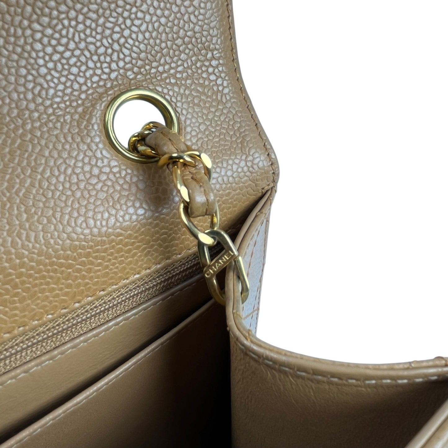 CHANEL Matelasse 30 Caviar Skin Gold Hardware Shoulder Bag - Beige Brown