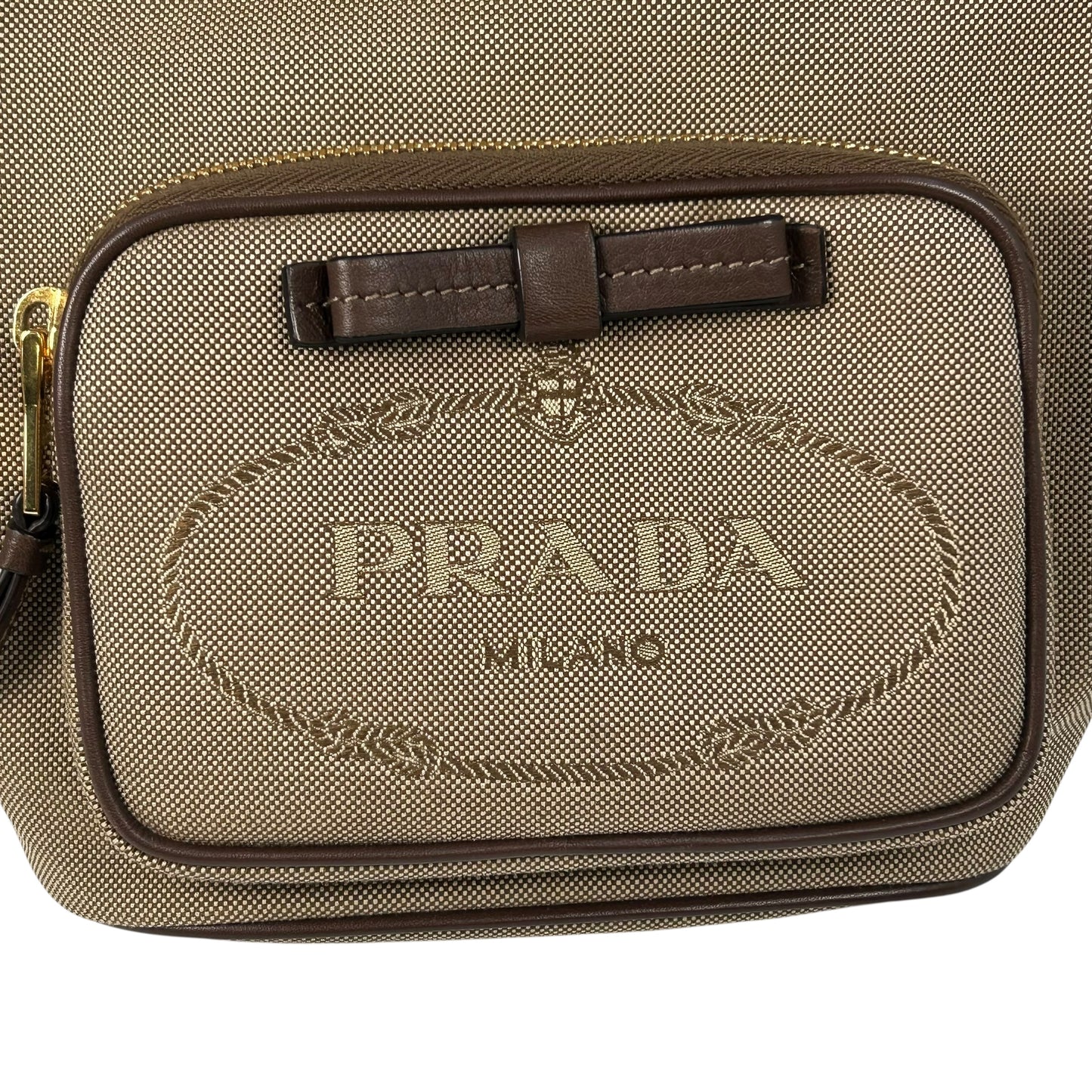 PRADA Logo Jacquard Canvas Drawstring Hand Bag Bucket Bag - Brown
