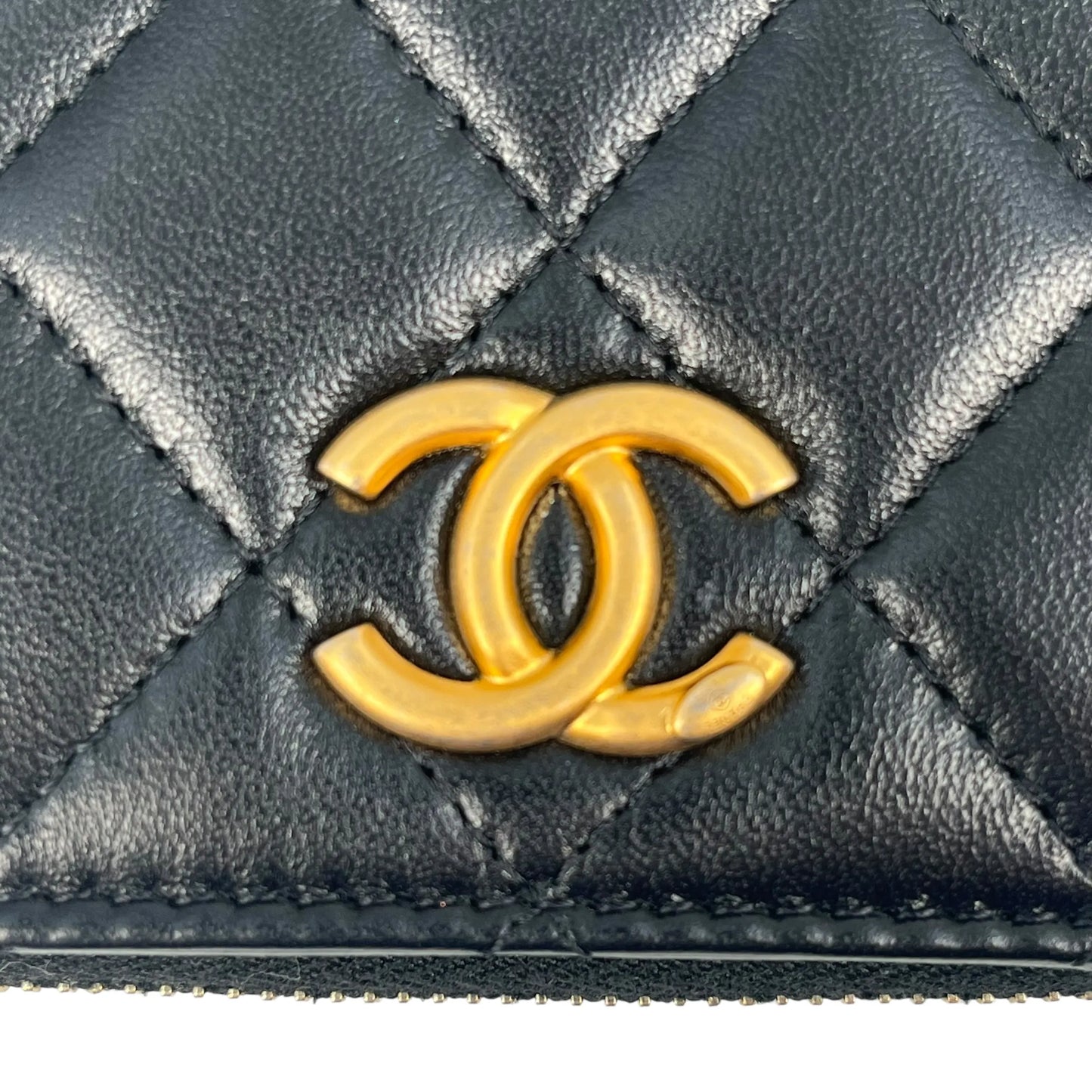 CHANEL Coco Mark Gold Hardware Compact Wallet - Black