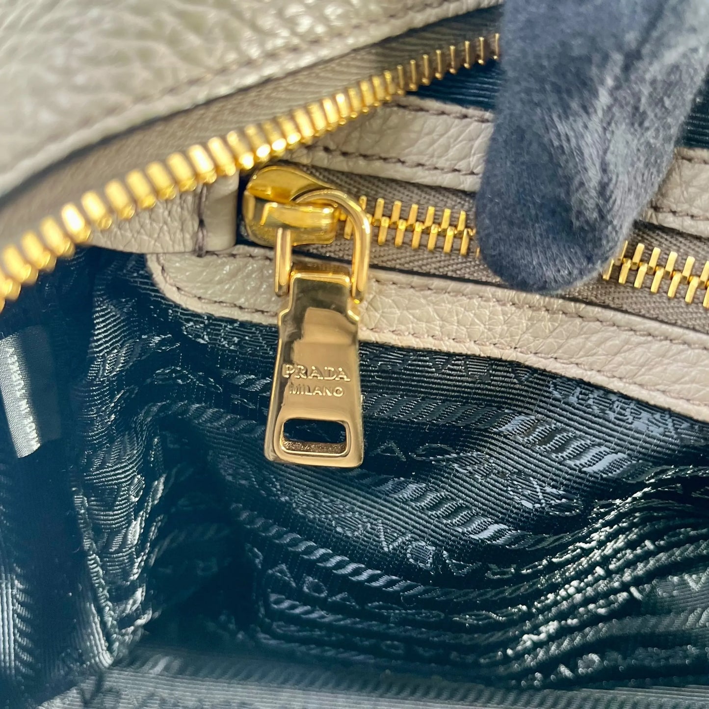 PRADA Vitello Leather Hand Bag - Gray