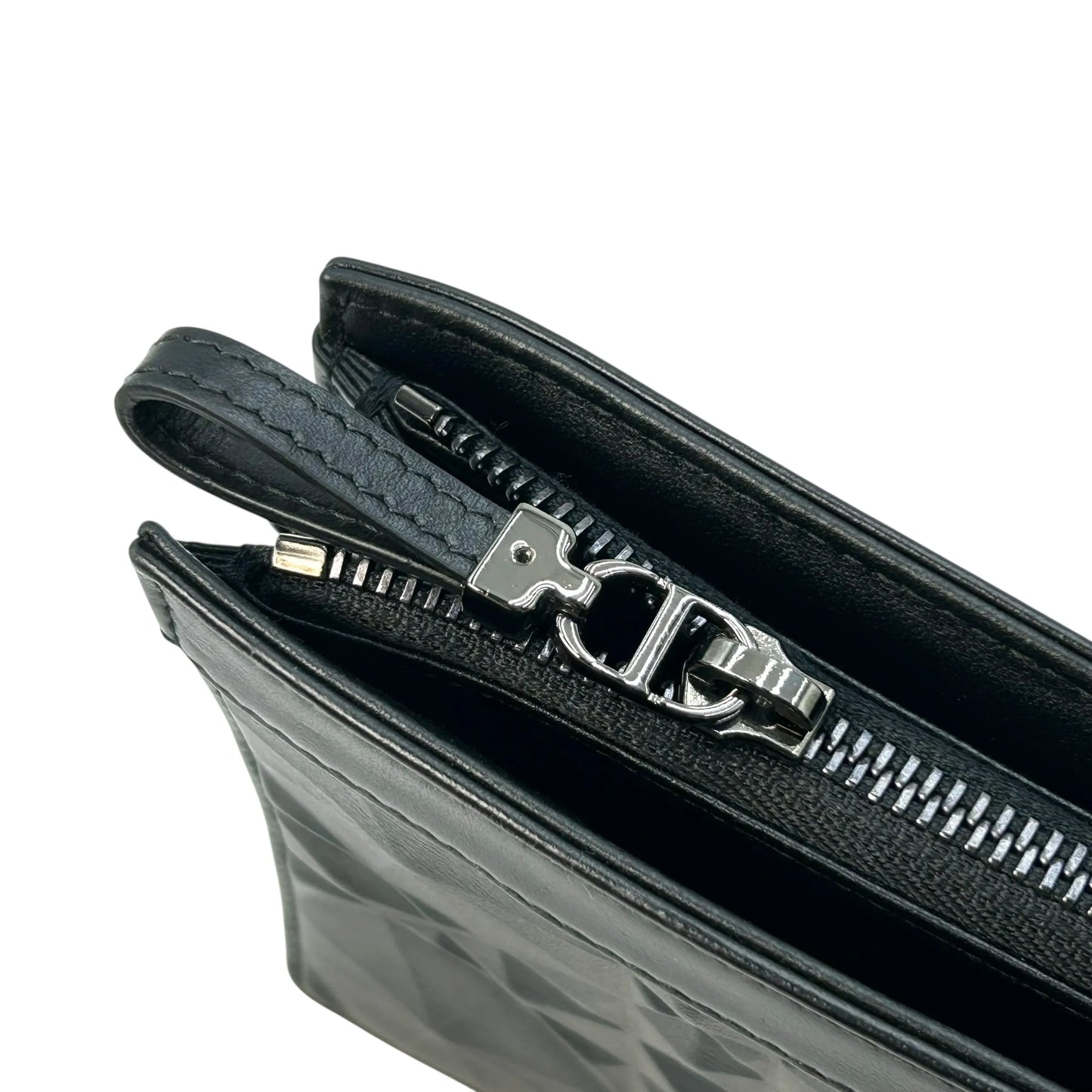 Dior Caro Diamond Calfskin Zipped Pouch With Chain Wallet Shoulder Bag - Black