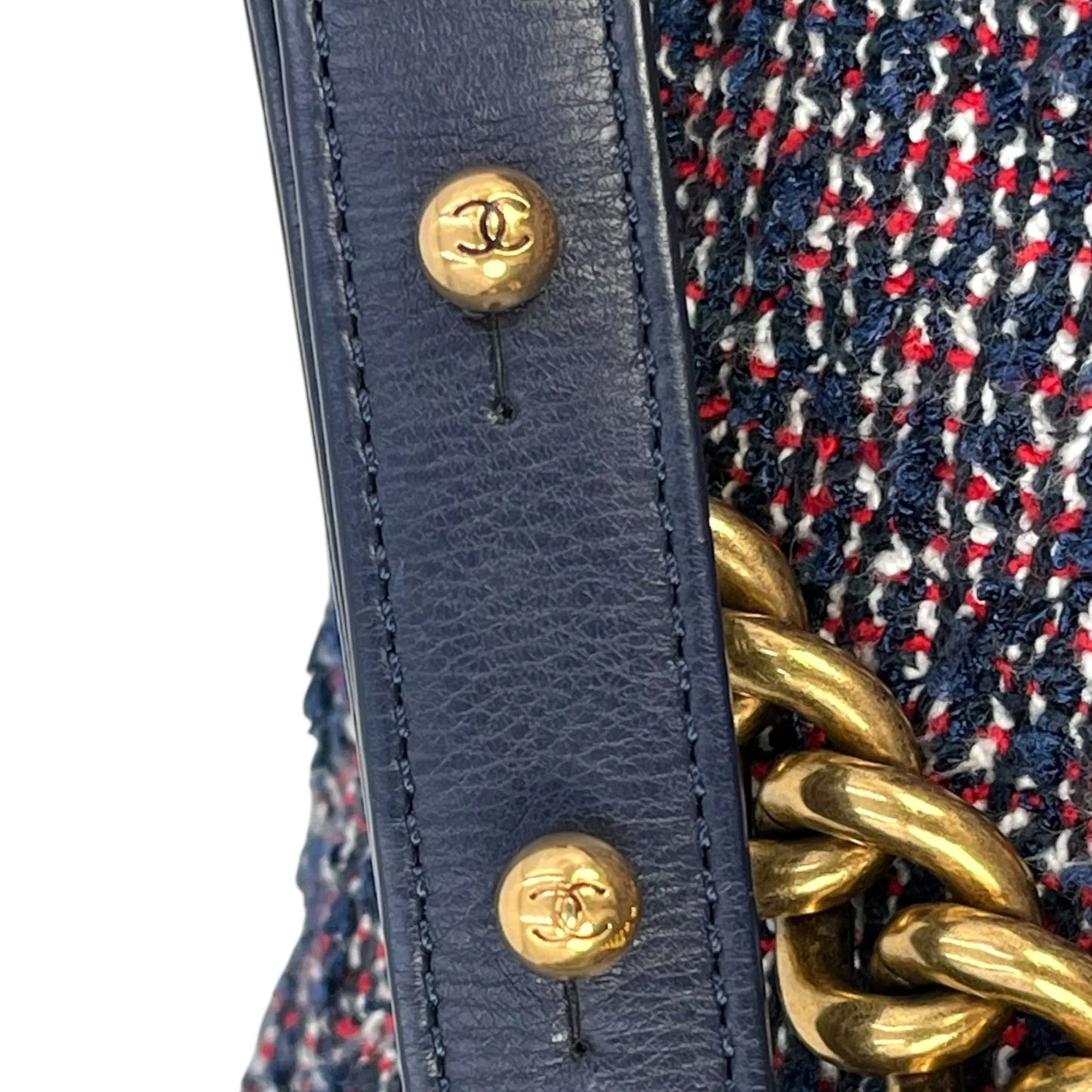 CHANEL Boy Flap Bag Chain Shoulder Bag - Navy