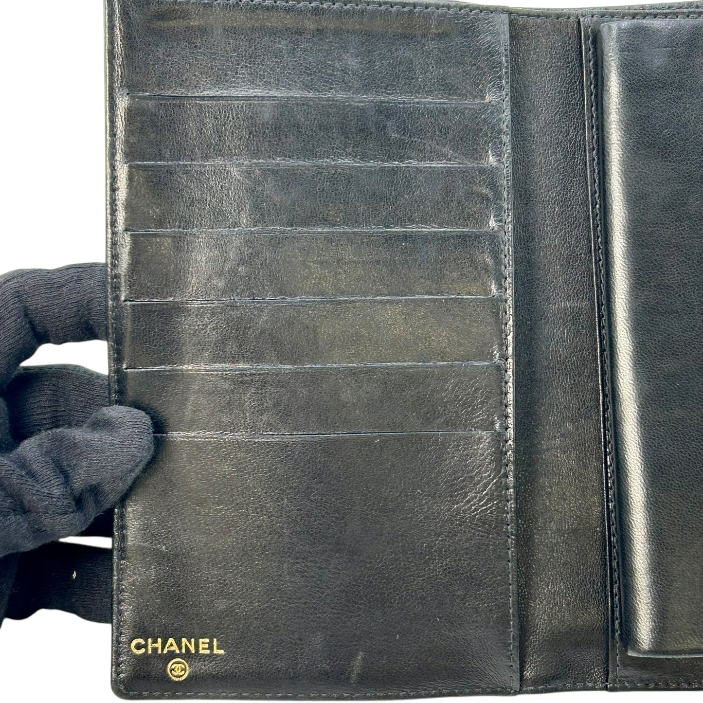 CHANEL Caviar Skin Coco Mark Kiss Lock Long Wallet - Black