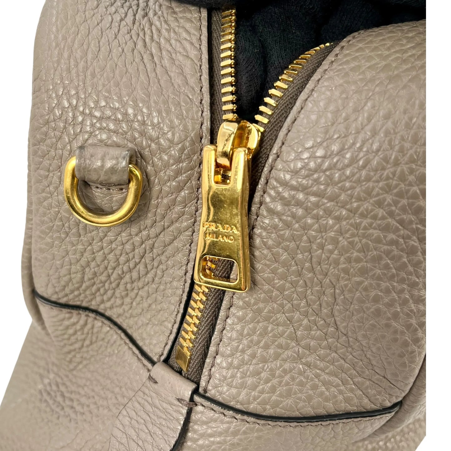 PRADA Vitello Leather Hand Bag - Gray