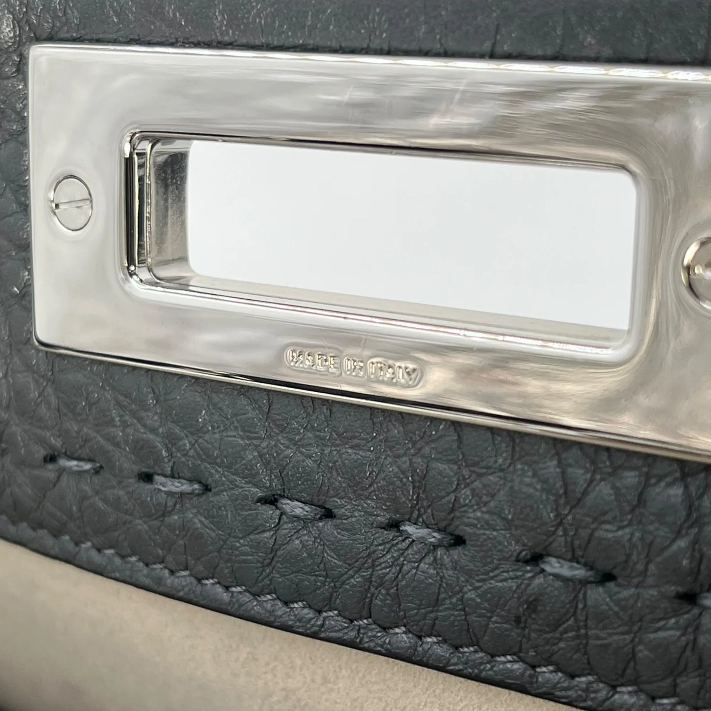 FENDI Peekaboo Leather Hand Bag Shoulder Bag - Gray