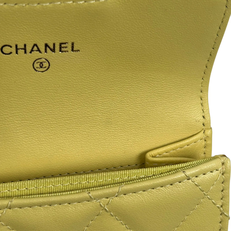 CHANEL Matelasse Classic Flap Lambskin Coin Case - Yellow