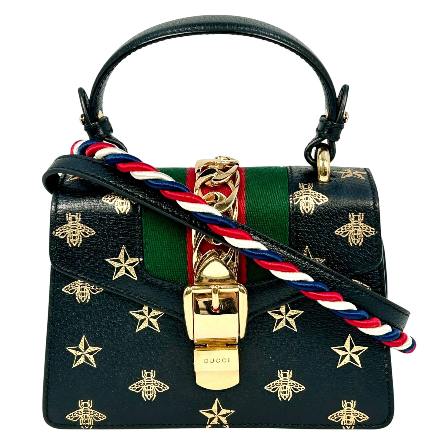 GUCCI Sylvie Web Line Hand Bag - Black
