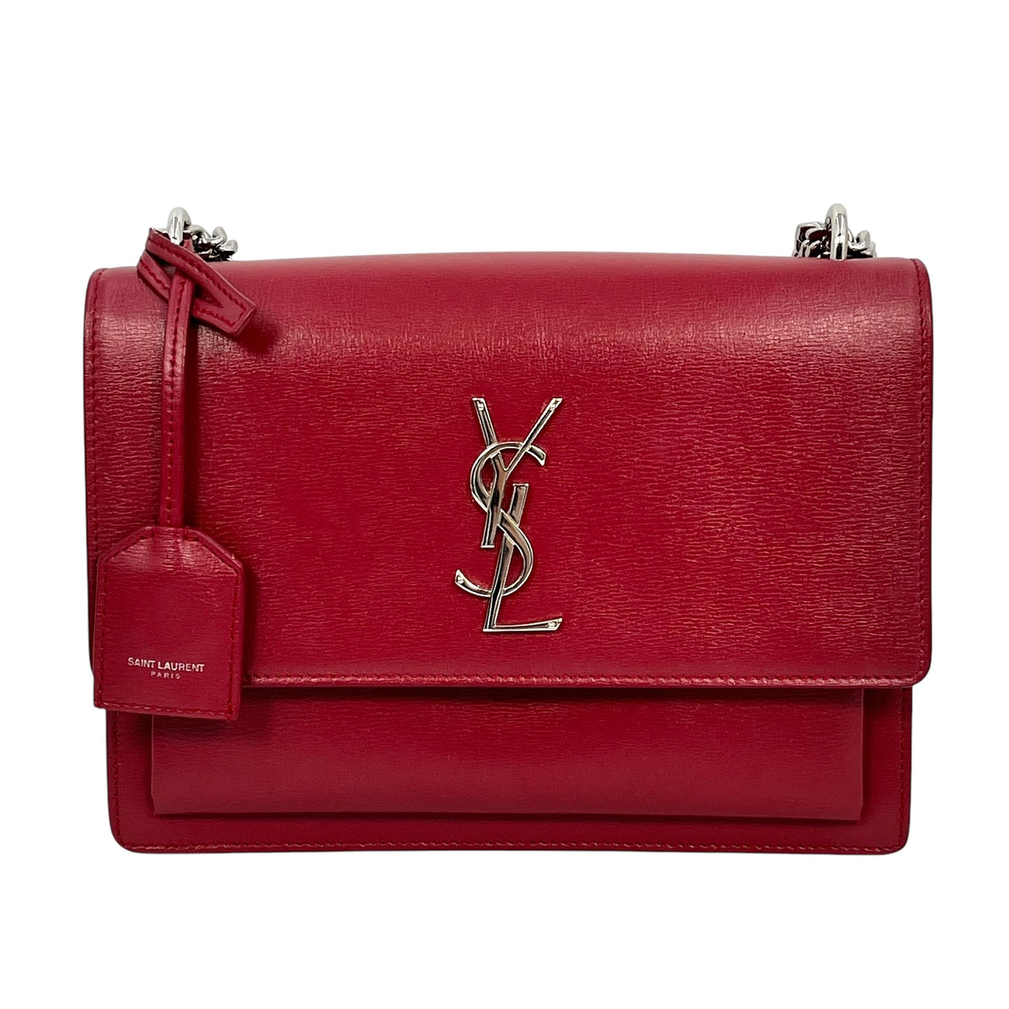 Salnt Laurent Sunset Leather Chain Shoulder Bag Red