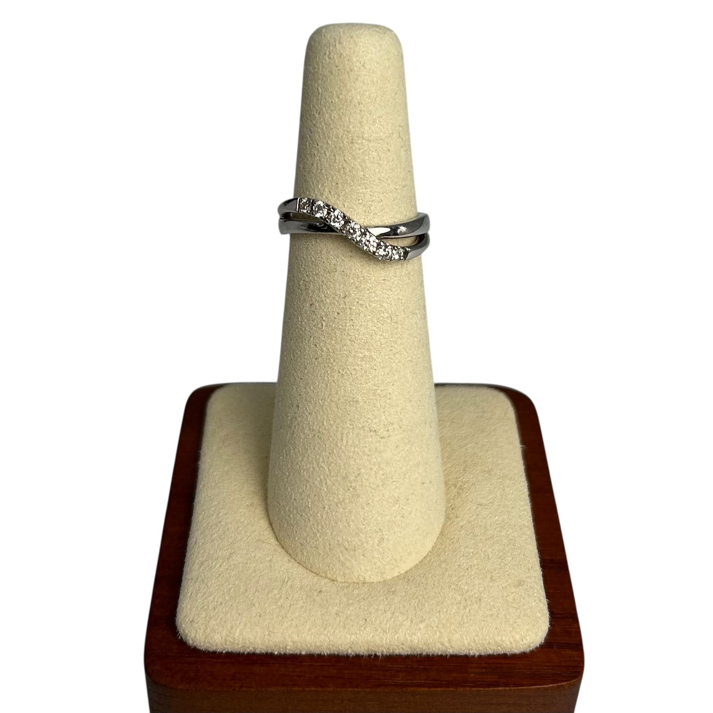 4°C Pt950 Diamond Ring Cross Wave Ring Jewelry