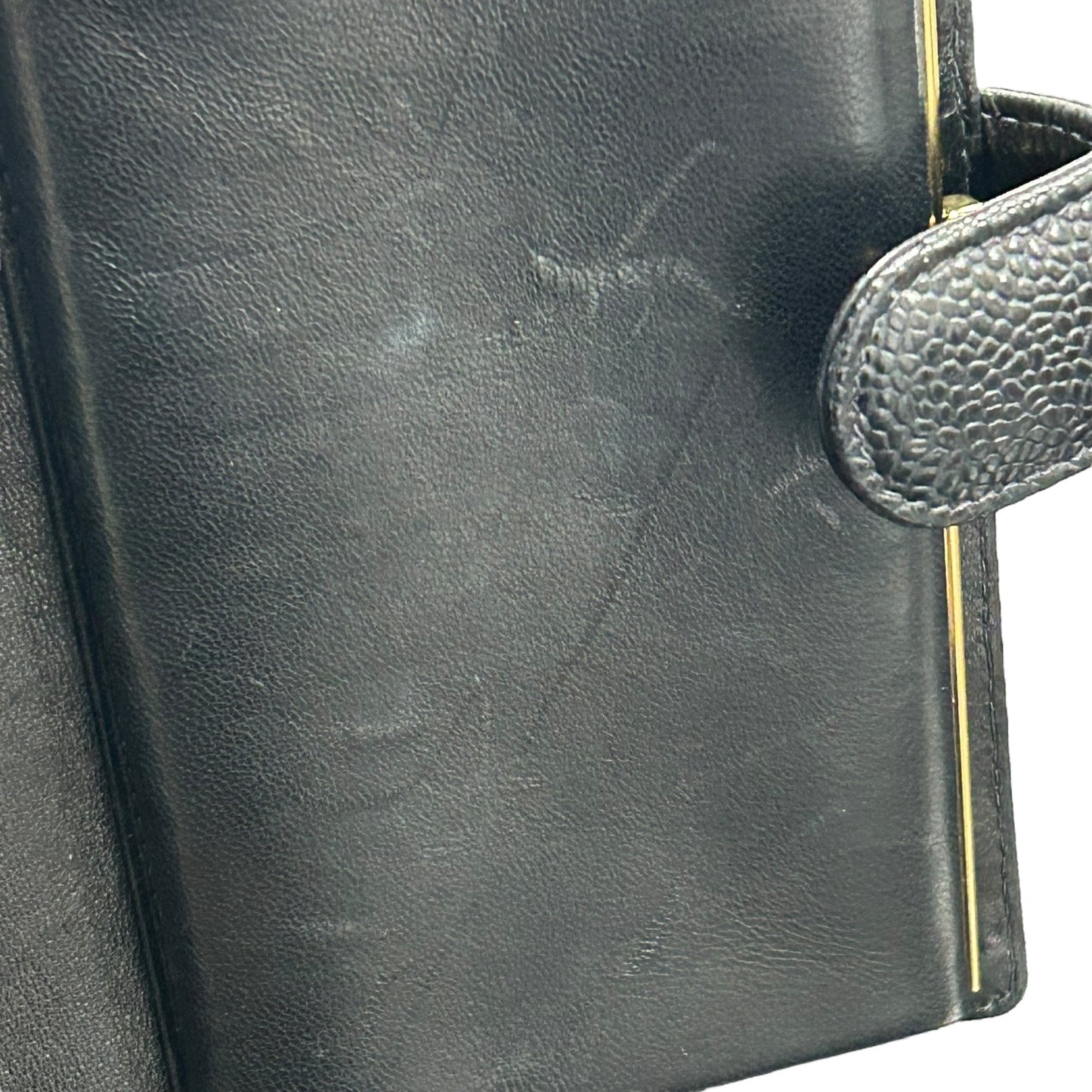 CHANEL Caviar Skin Coco Mark Kiss Lock Long Wallet - Black