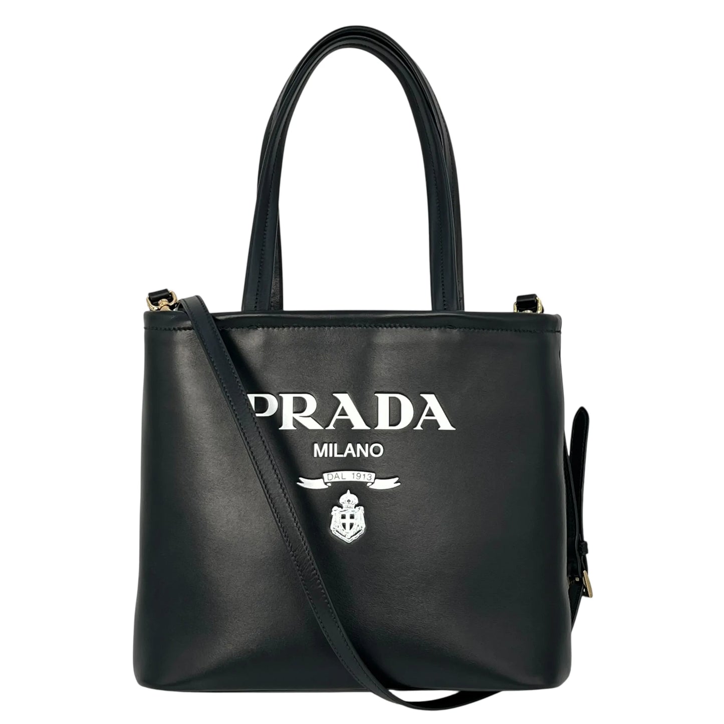 PRADA Soft Calf Leather 2way Tote Bag Shoulder Bag - Black