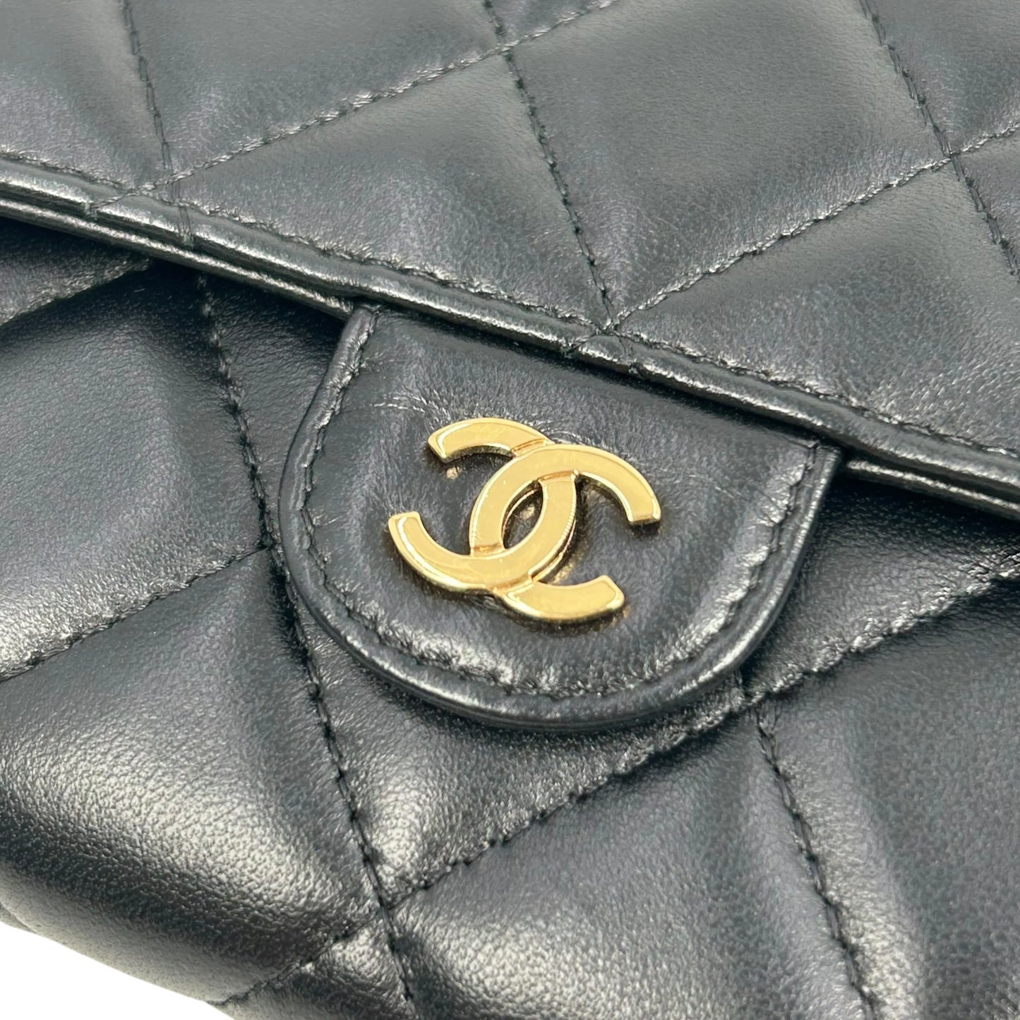 CHANEL CC Logo Lambskin Long Wallet - Black