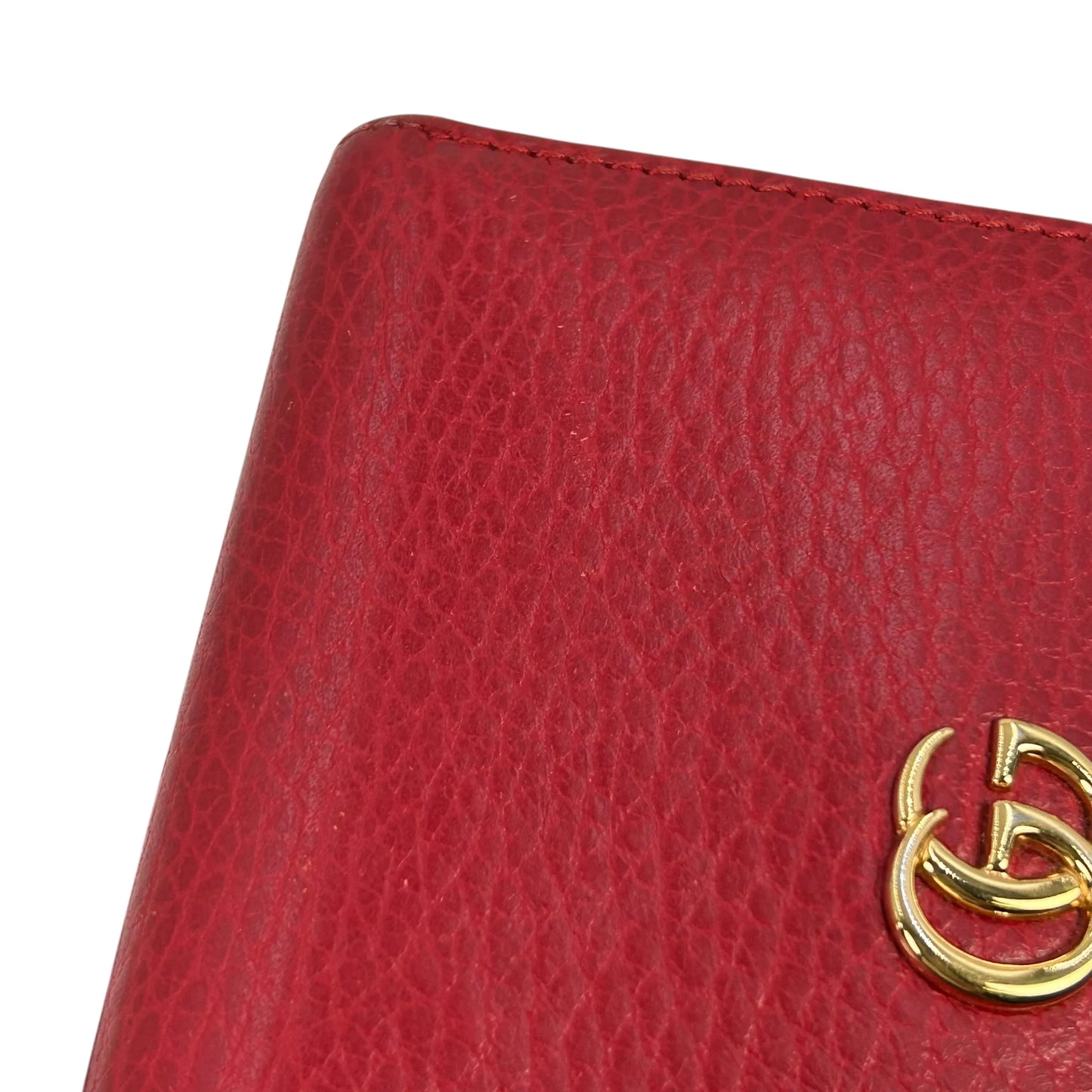 GUCCI GG Marmont Leather Trifold Compact Wallet - Red
