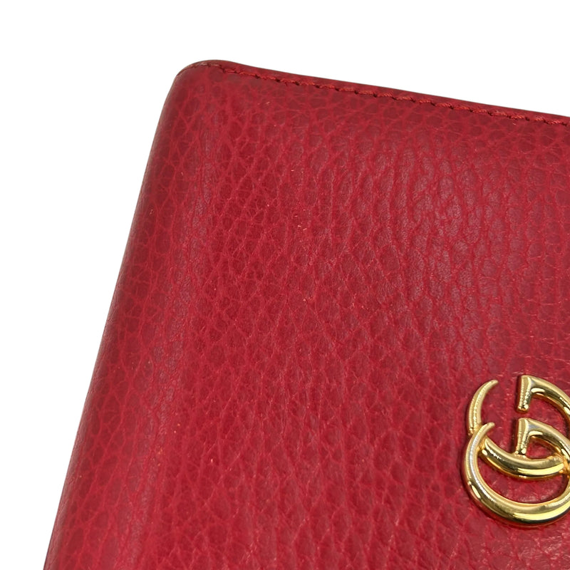 GUCCI GG Marmont Leather Trifold Compact Wallet - Red