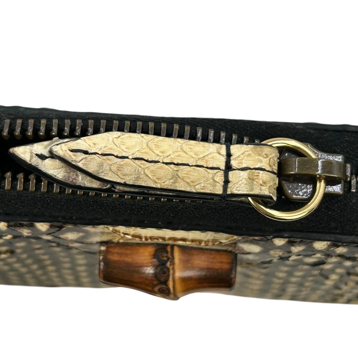 GUUCI Bamboo Zip Around Long Wallet - Beige × Brown
