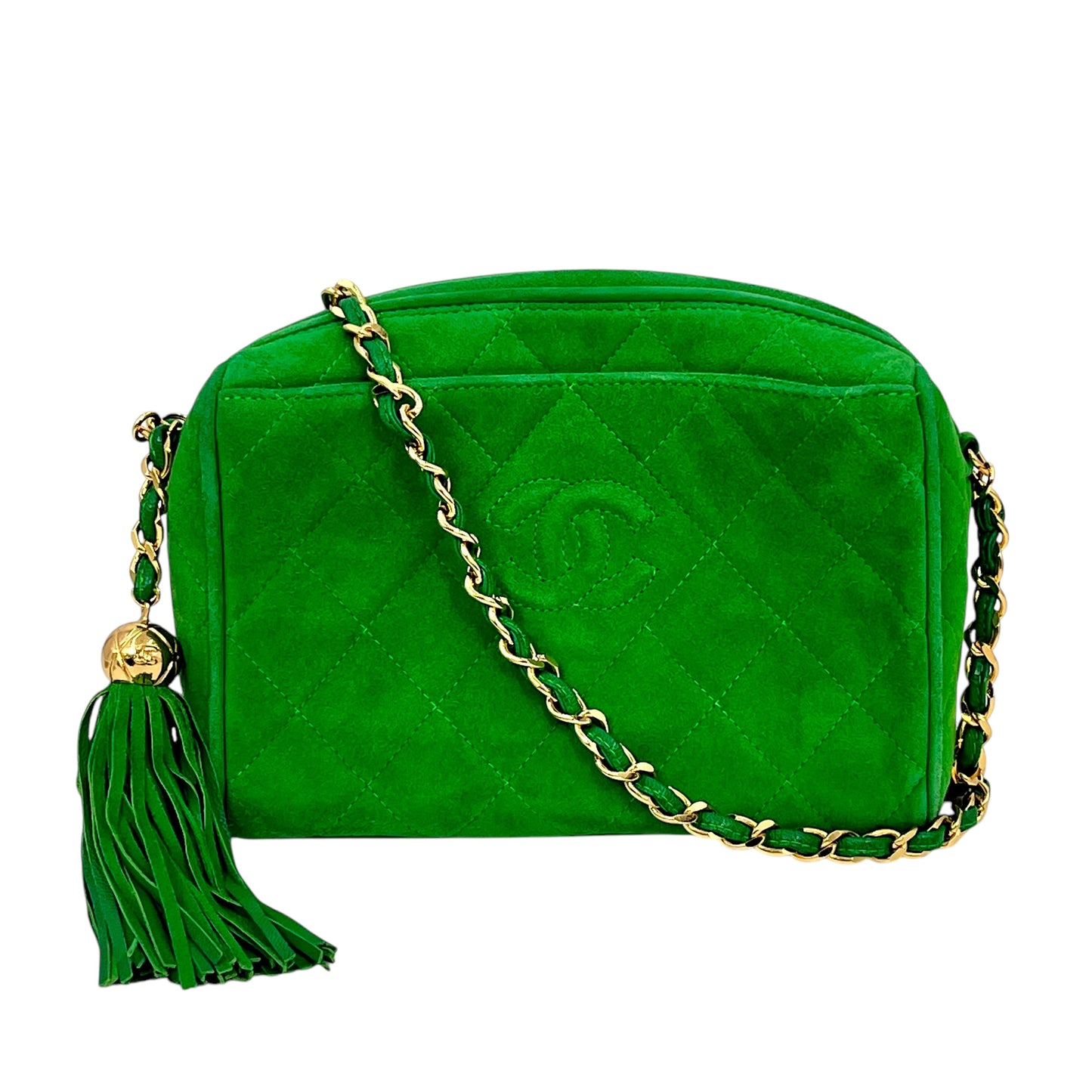 CHANEL Fringed Charm Chain Shoulder Green
