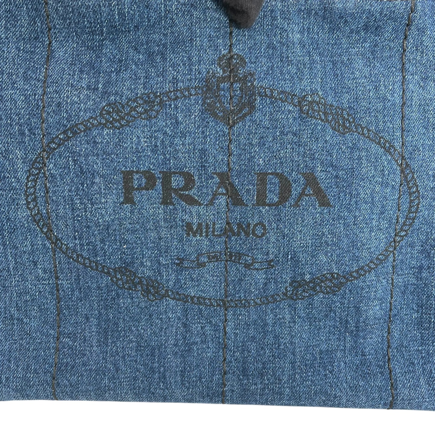 PRADA Canapa Denim Tote Bag Hand Bag - Blue