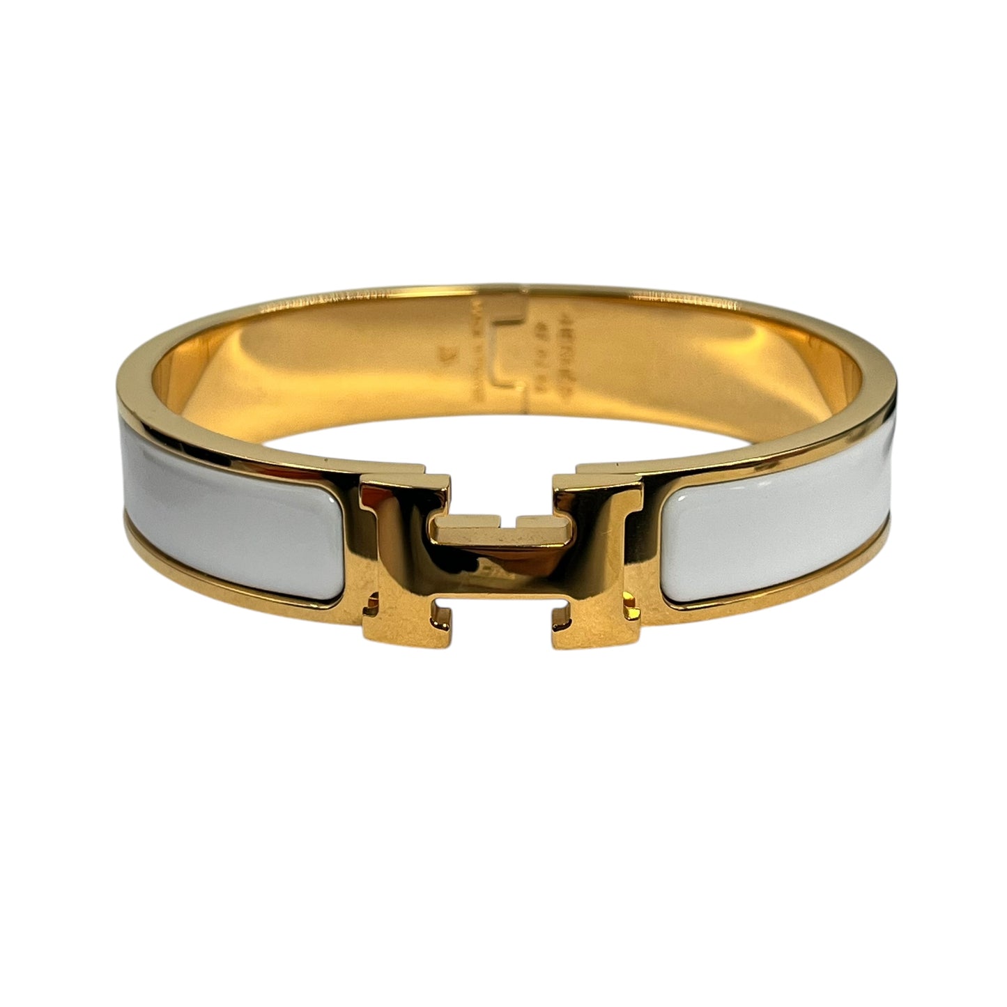 HERMES Clic H Enamel Bracelet White Gold