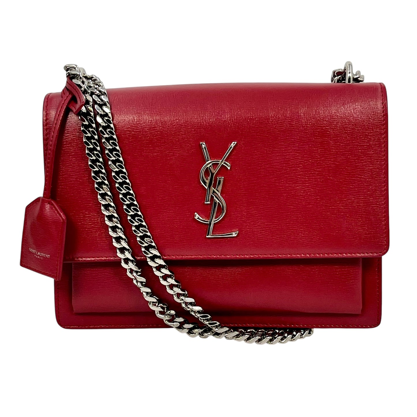 Salnt Laurent Sunset Leather Chain Shoulder Bag Red