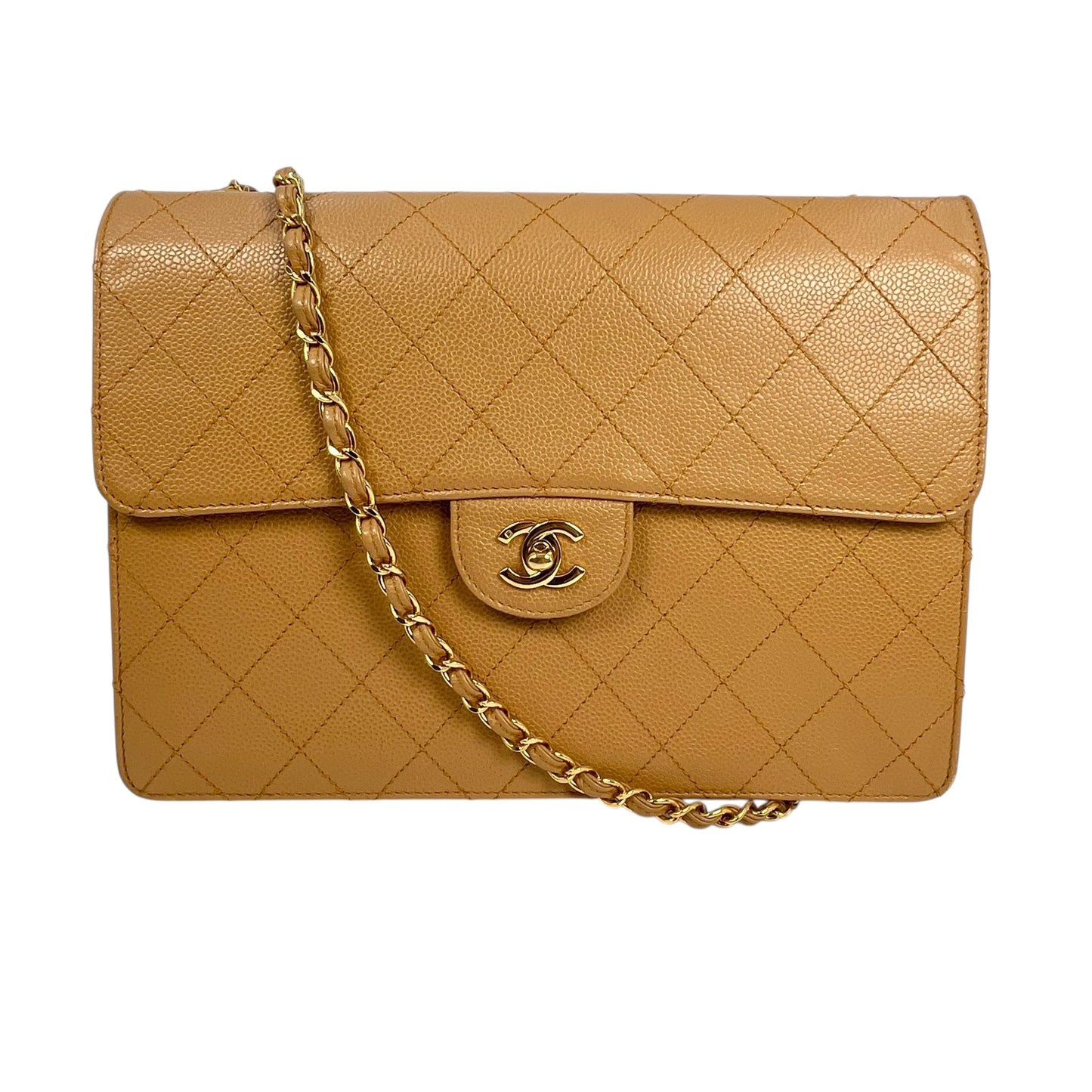 CHANEL Matelasse 30 Caviar Skin Gold Hardware Shoulder Bag - Beige Brown