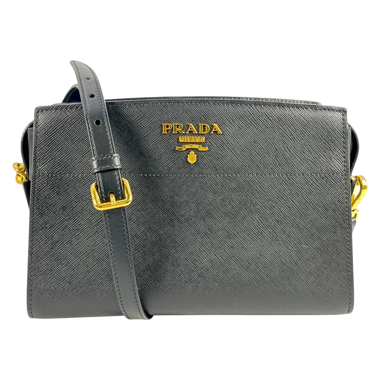 PRADA Esplanade Saffiano Leather Shoulder Bag - Black