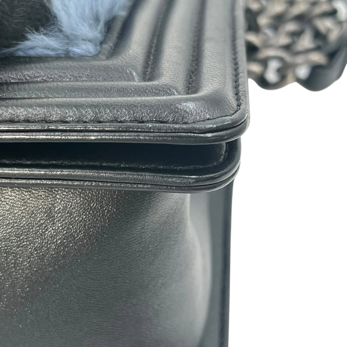 CHANEL Boy Chanel Fur Chain Shoulder Bag - Black