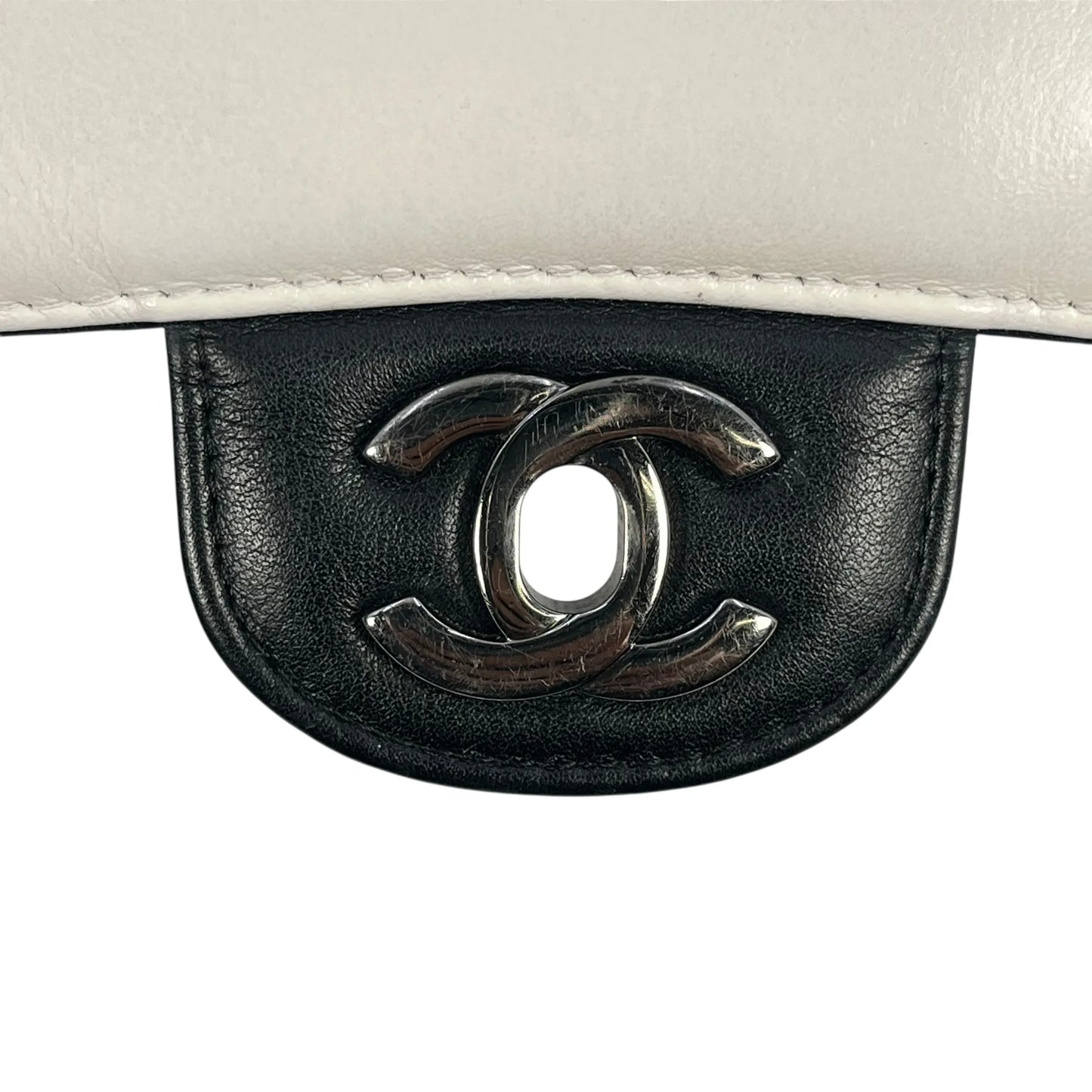 CHANEL Double Flap Bag Calf Chain Shoulder Bag - Black / White