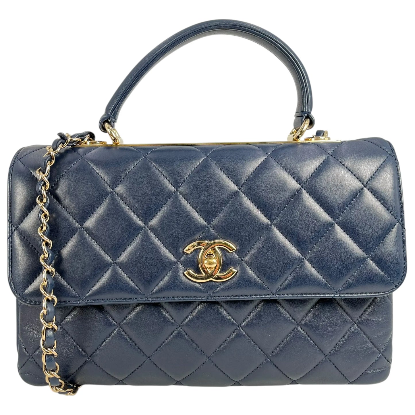 CHANEL Materasse Top Handle Trendy CC Chain Shoulder Bag - Navy