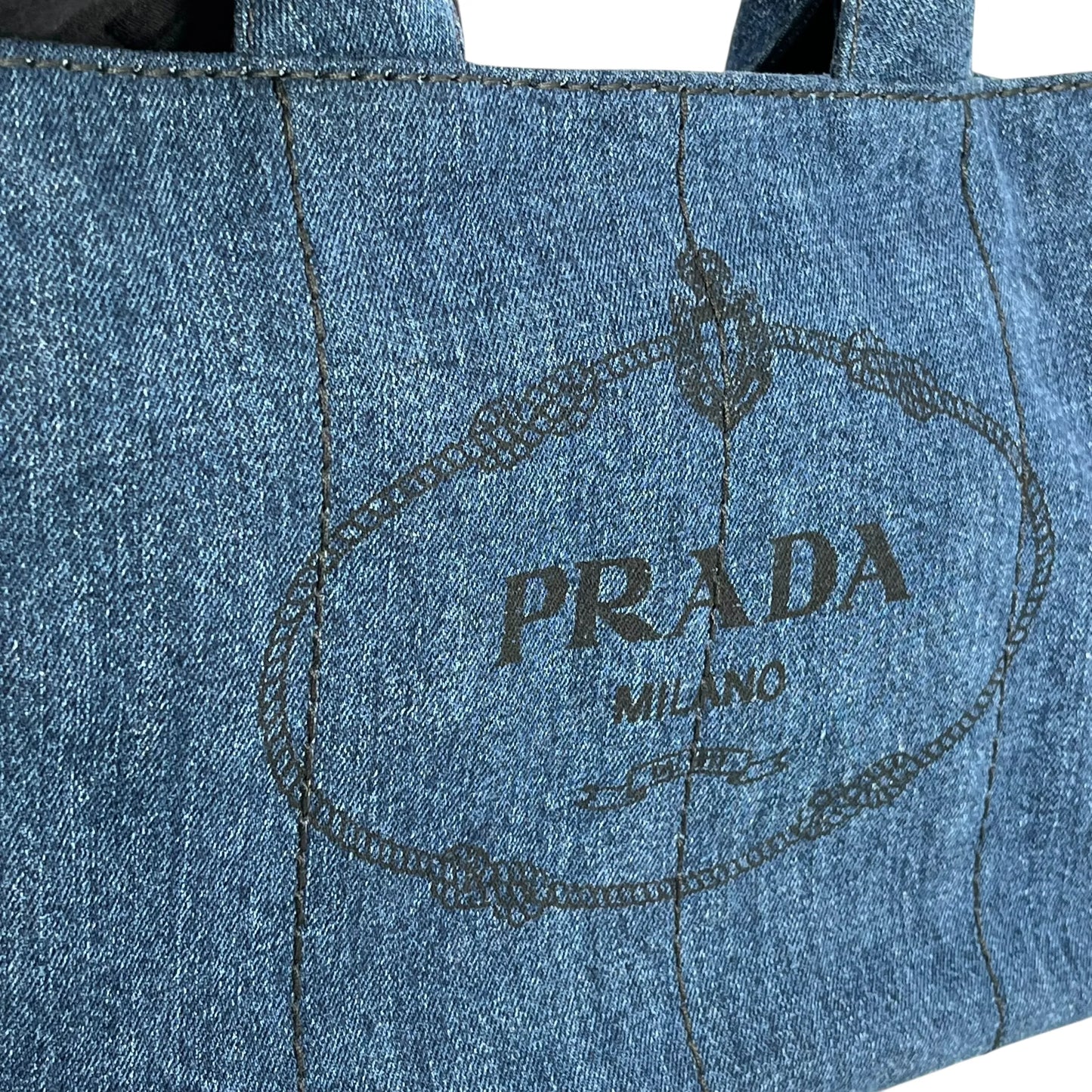 PRADA Canapa Denim Tote Bag Hand Bag - Blue