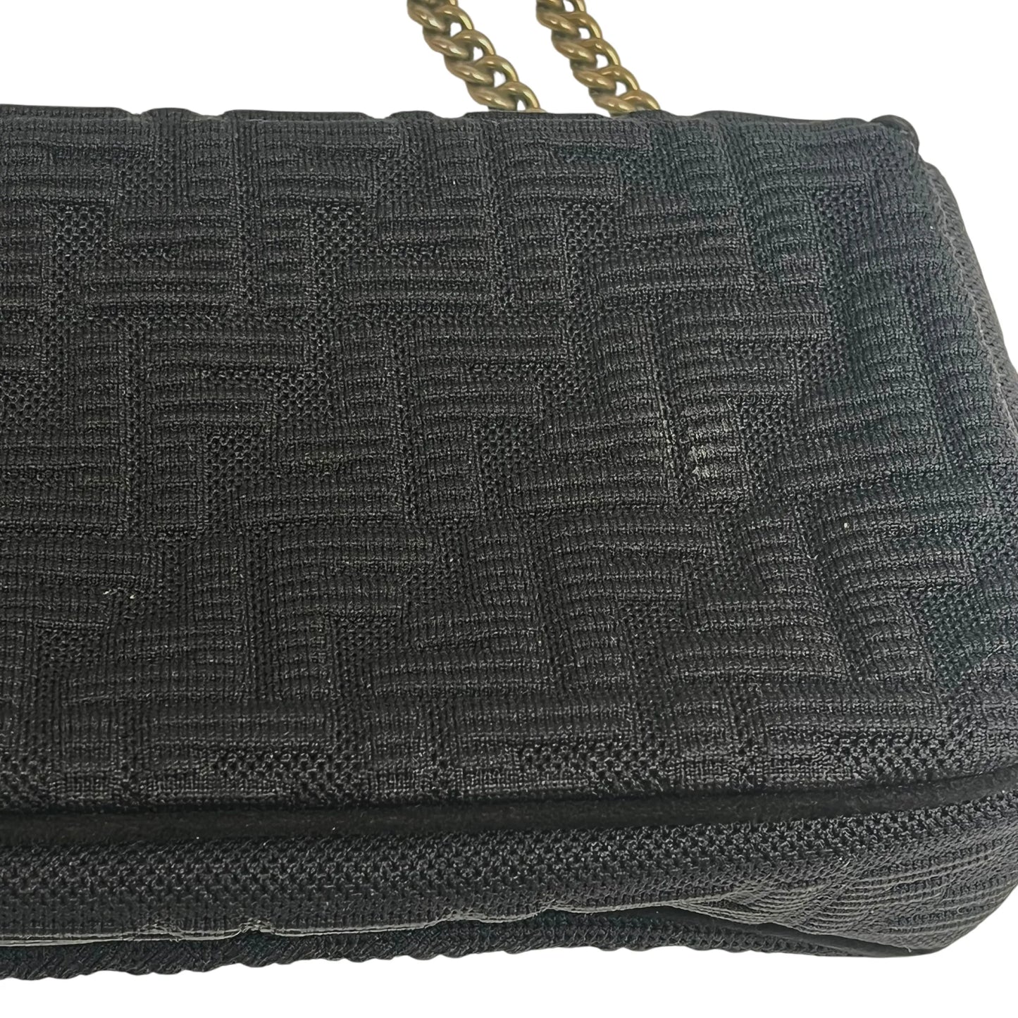 FENDI Mesh Technical Knit Baguette Chain Shoulder Bag - Black