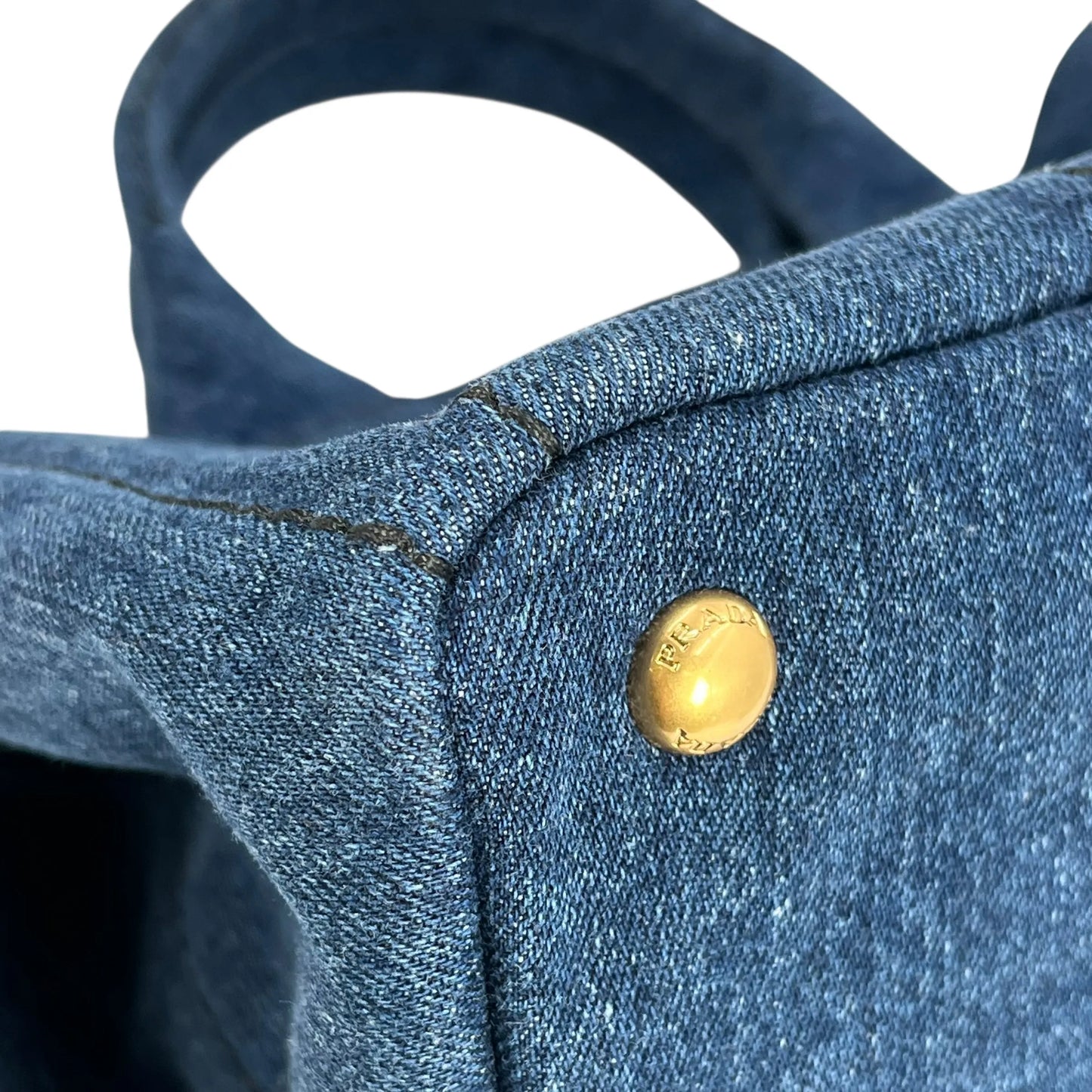 PRADA Canapa Denim Tote Bag Hand Bag - Blue