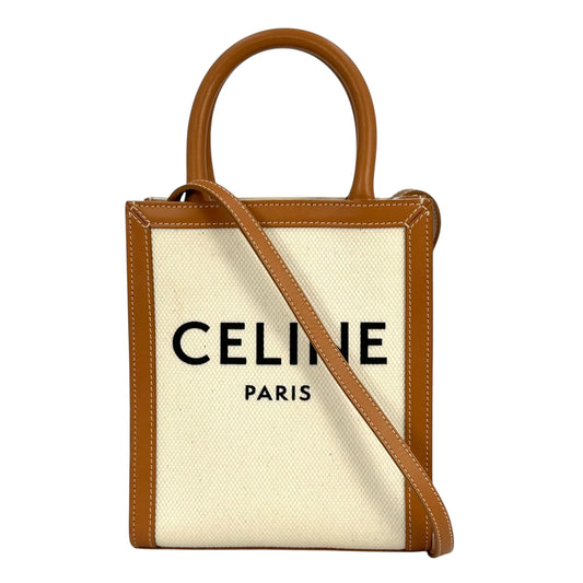 CELINE Mini Vertical Cabas Canvas Hand Bag Shoulder Bag - White