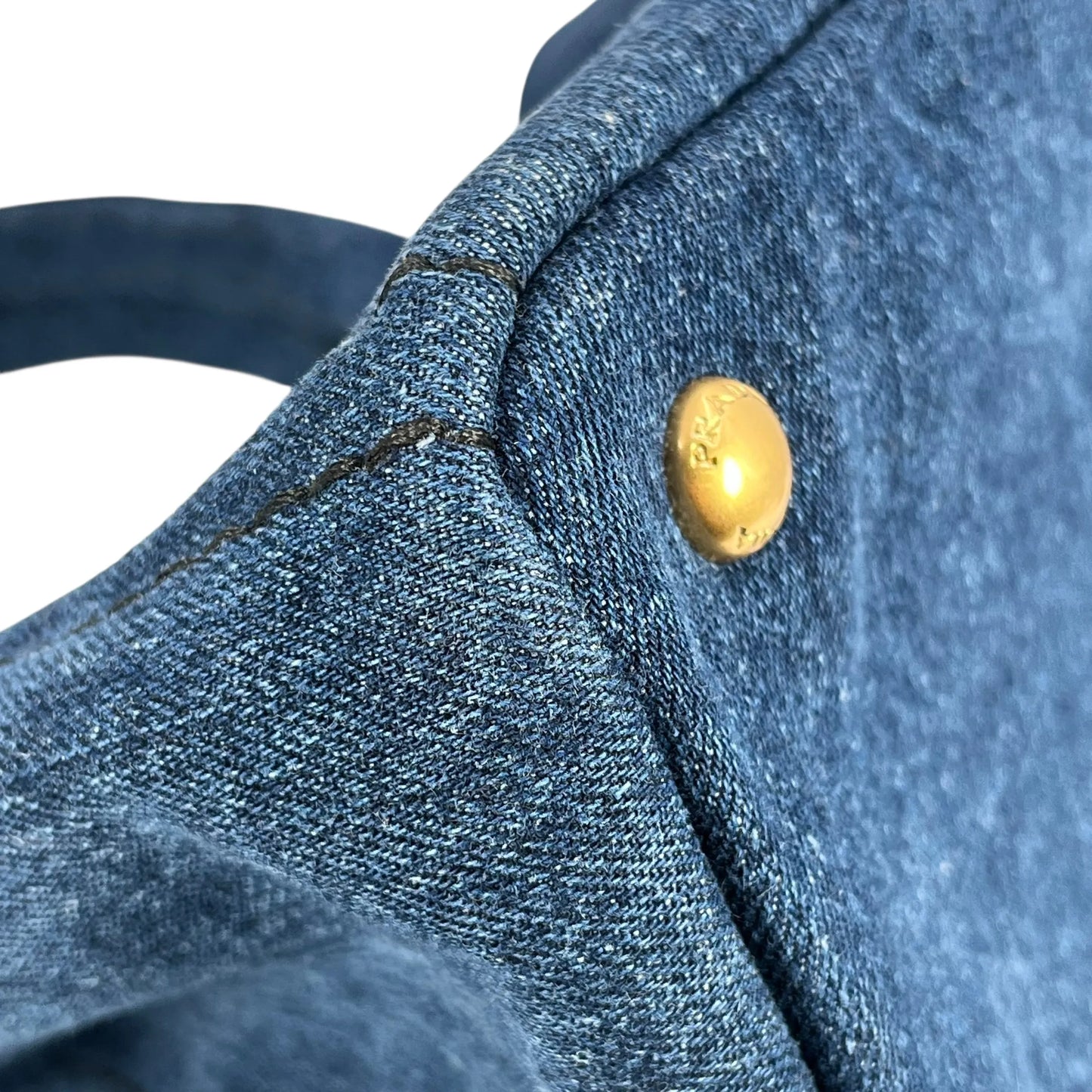 PRADA Canapa Denim Tote Bag Hand Bag - Blue