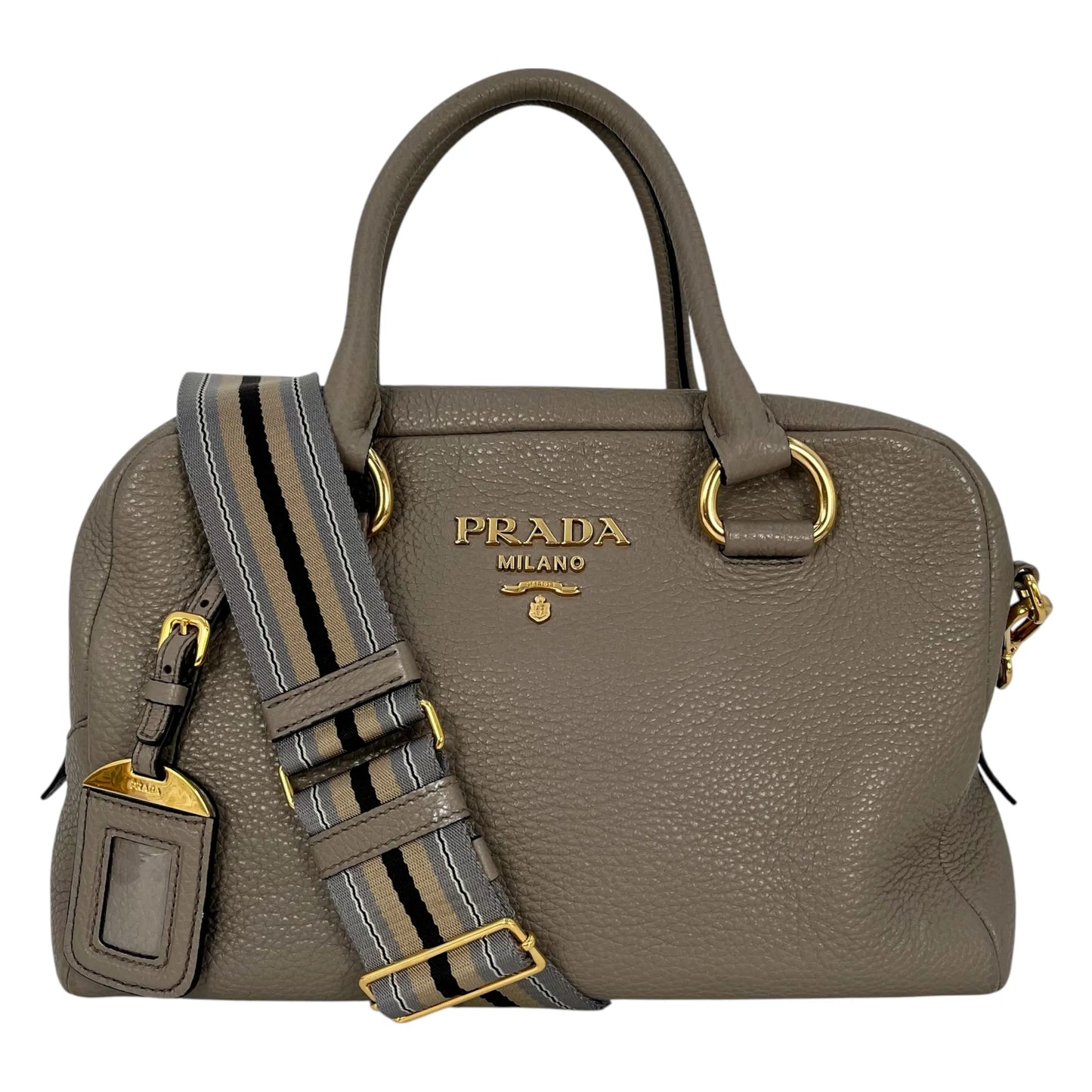 PRADA Vitello Leather Hand Bag - Gray