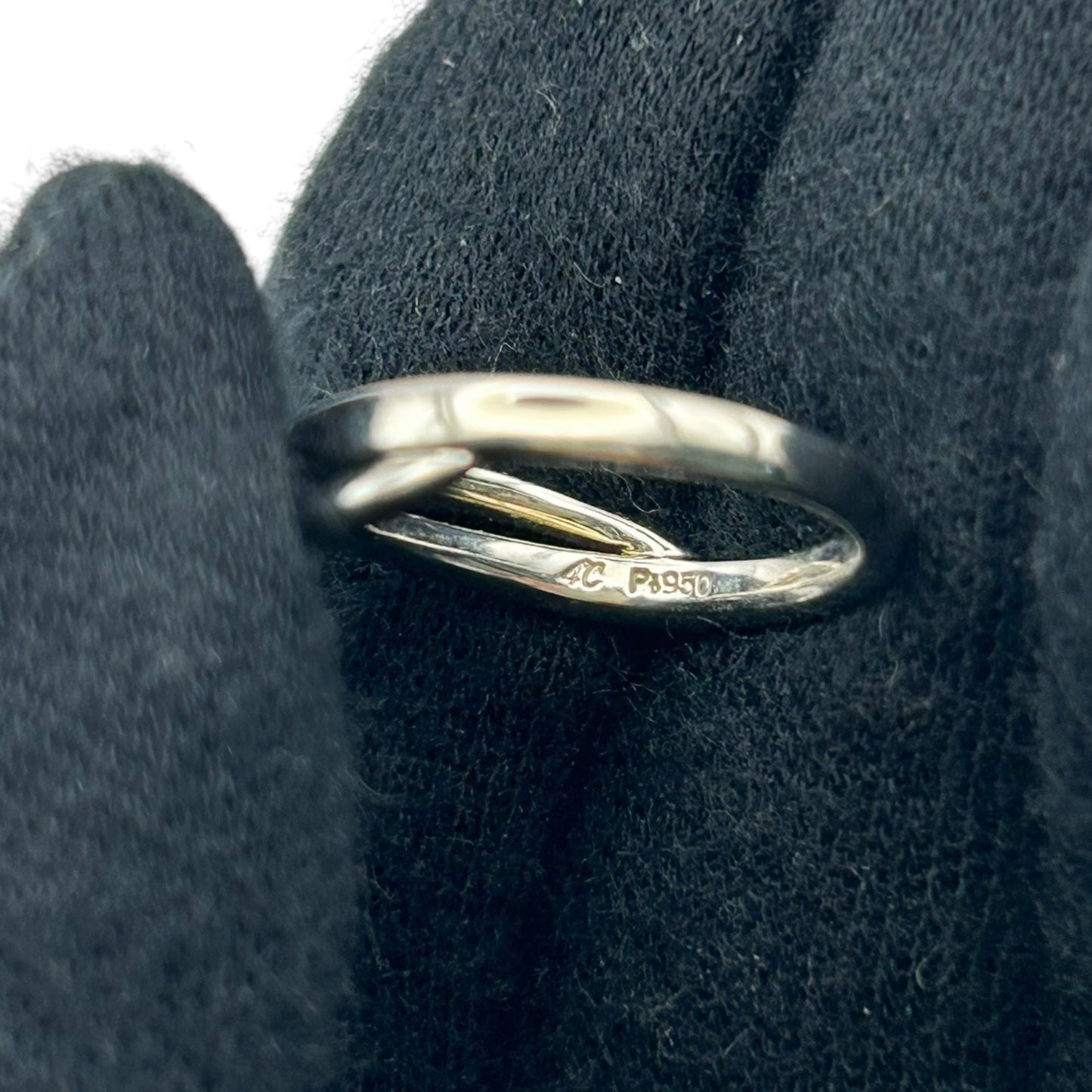 4°C Pt950 Diamond Ring Cross Wave Ring Jewelry