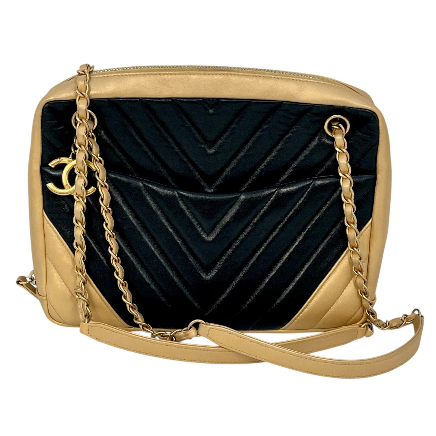 CHANEL Chevron V-Stitch Coco Mark Hand Bag