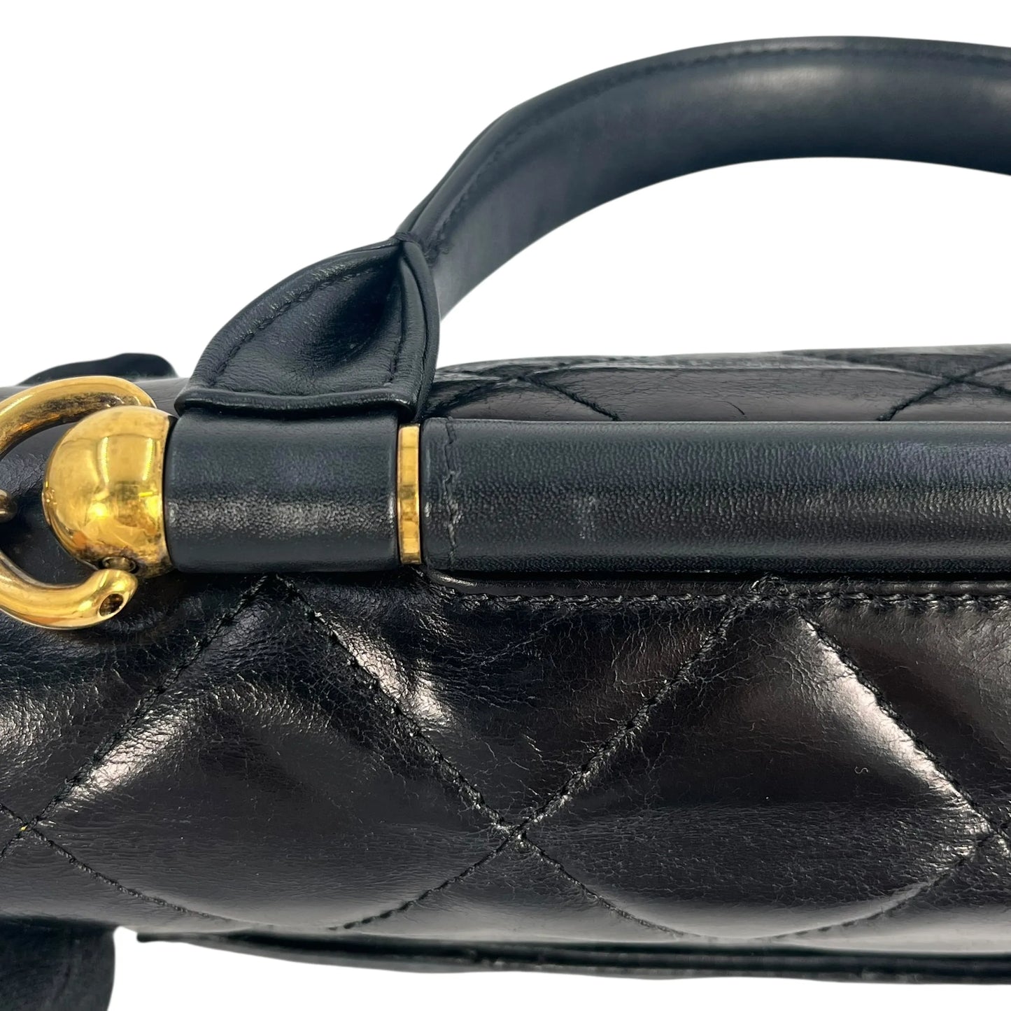 CHANEL Matelasse Top Handle Hand Bag Chain Shoulder Bag - Black