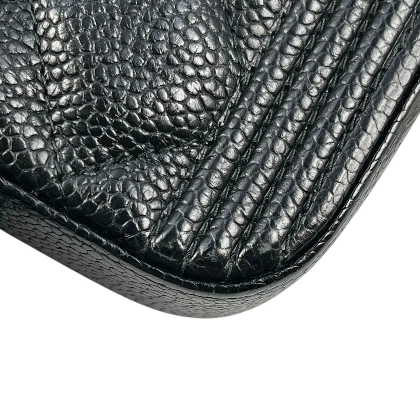 CHANEL Caviarskin Boy Double Zip Around Chain Wallet - Black