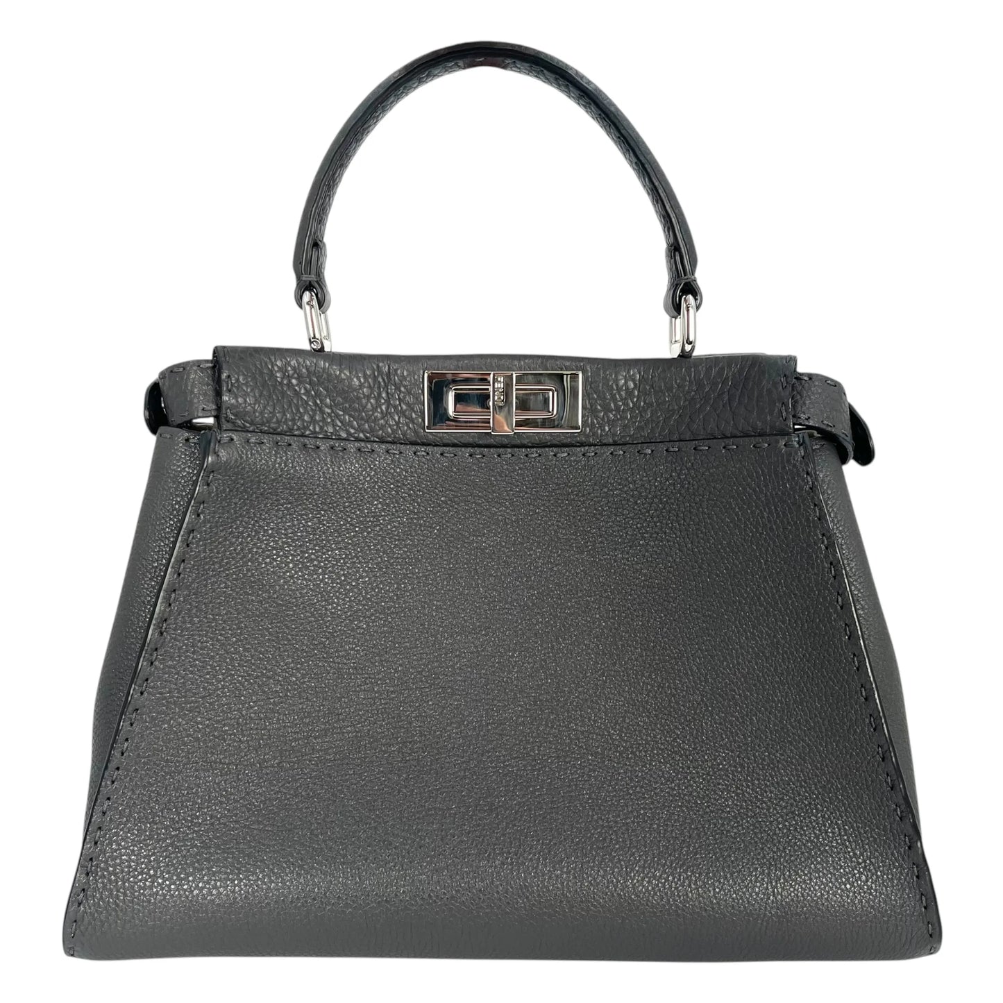 FENDI Peekaboo Leather Hand Bag Shoulder Bag - Gray