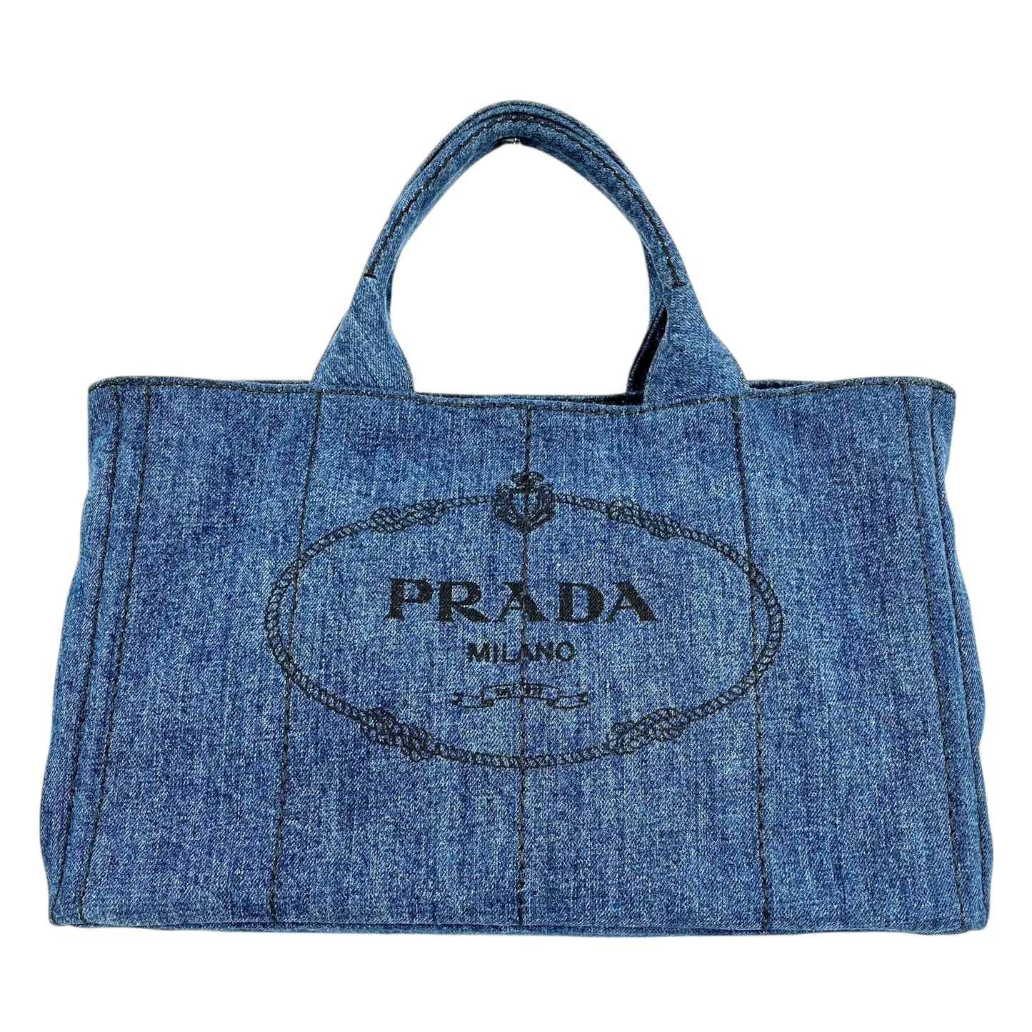 PRADA Canapa Denim Tote Bag Hand Bag - Blue