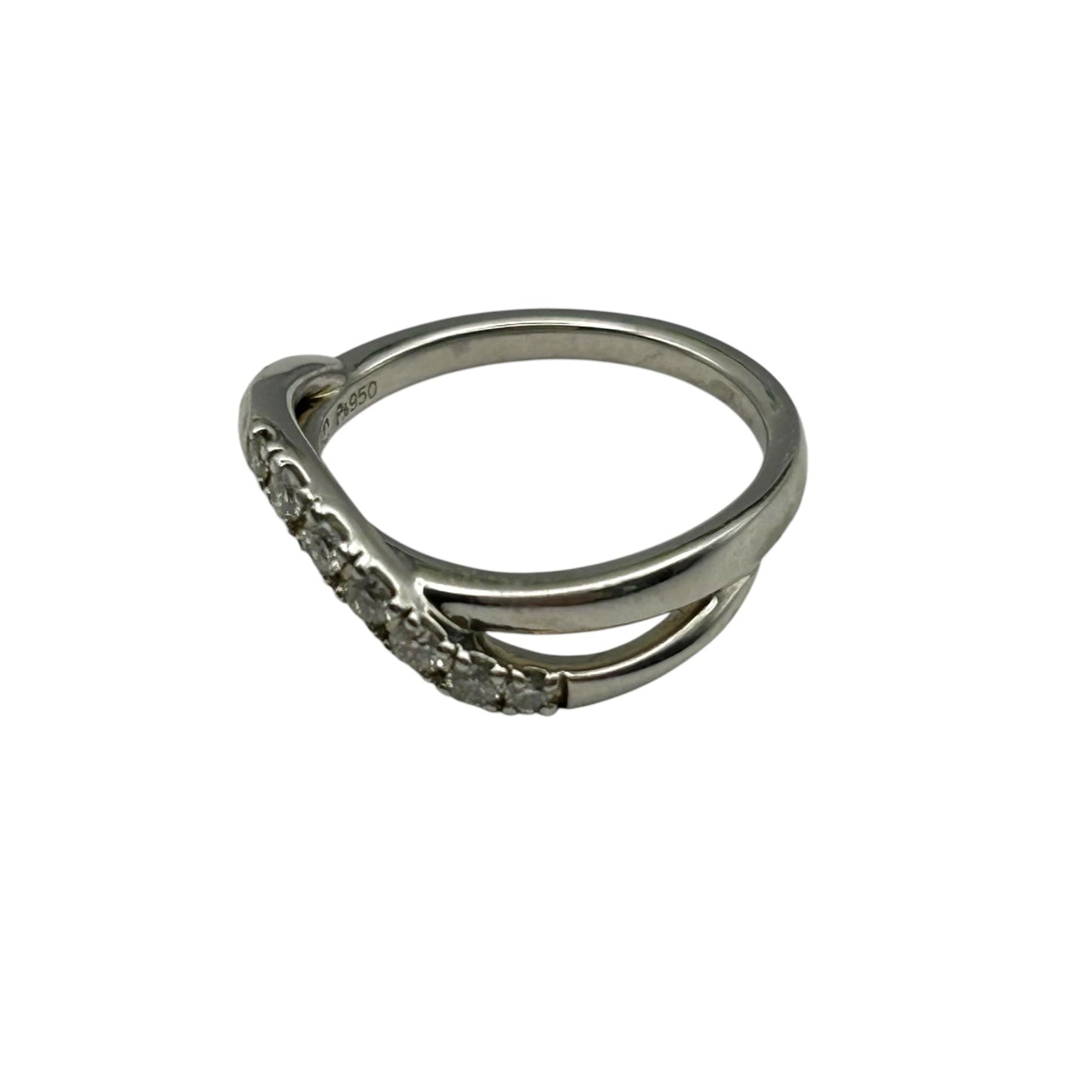 4°C Pt950 Diamond Ring Cross Wave Ring Jewelry